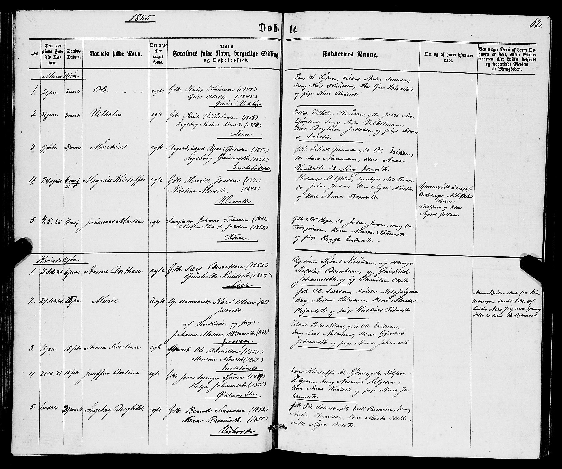 Sveio Sokneprestembete, AV/SAB-A-78501/H/Hab: Klokkerbok nr. B 1, 1864-1886, s. 62