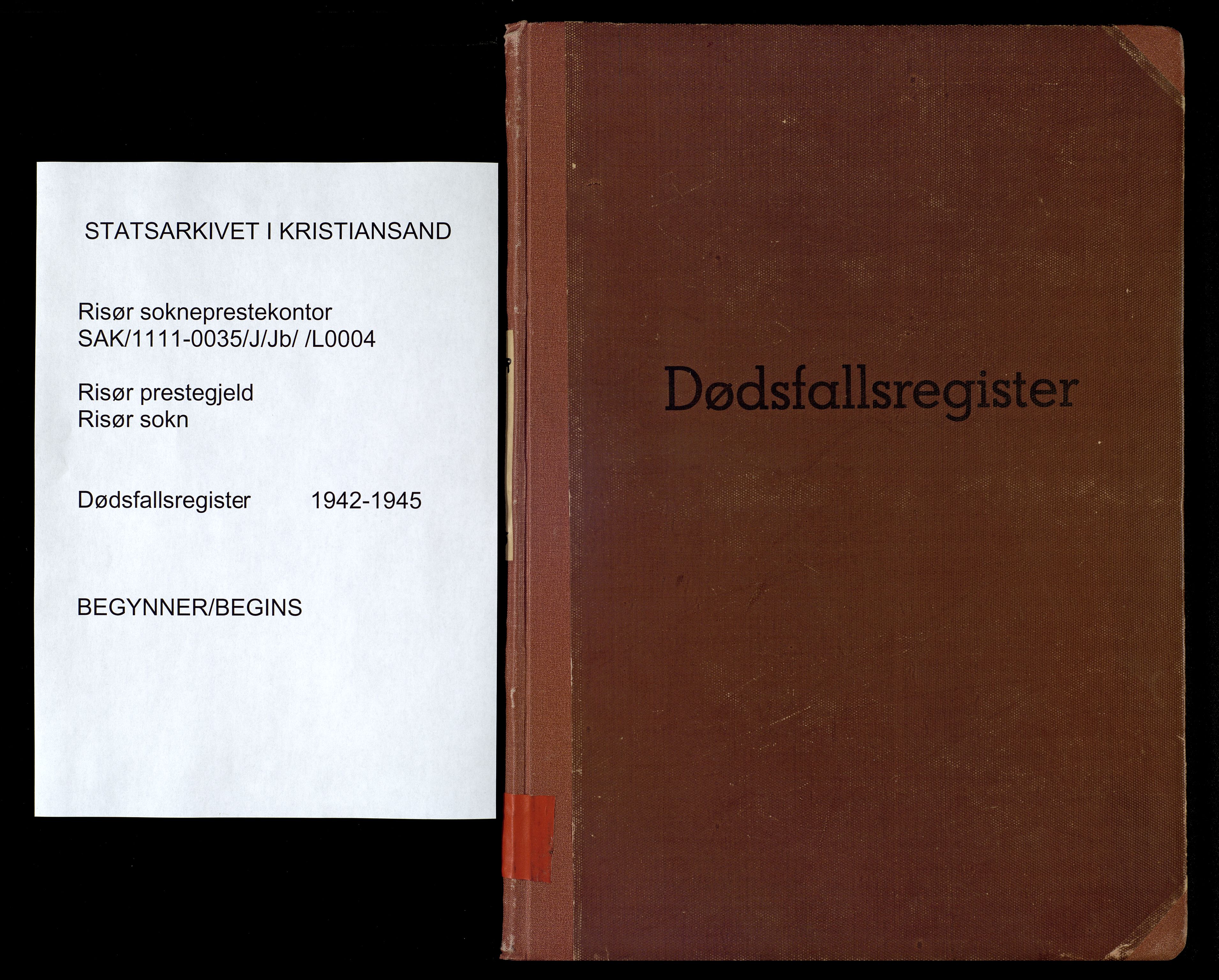 Risør sokneprestkontor, SAK/1111-0035/J/Jb/L0004: A-VI-10 - Dødsfallsregister, 1942-1945