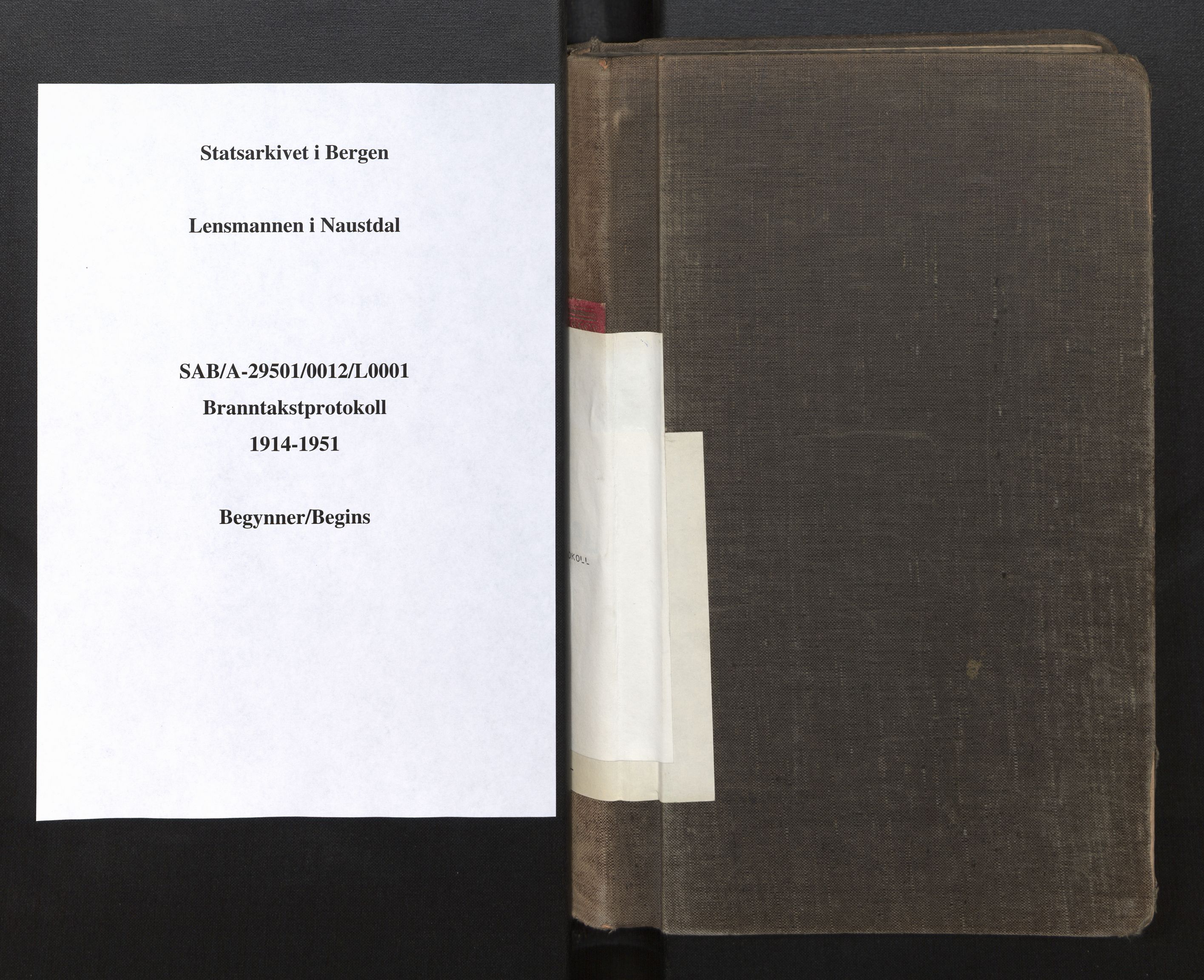 Lensmannen i Naustdal, SAB/A-29501/0012/L0001: Branntakstprotokoll, 1914-1954