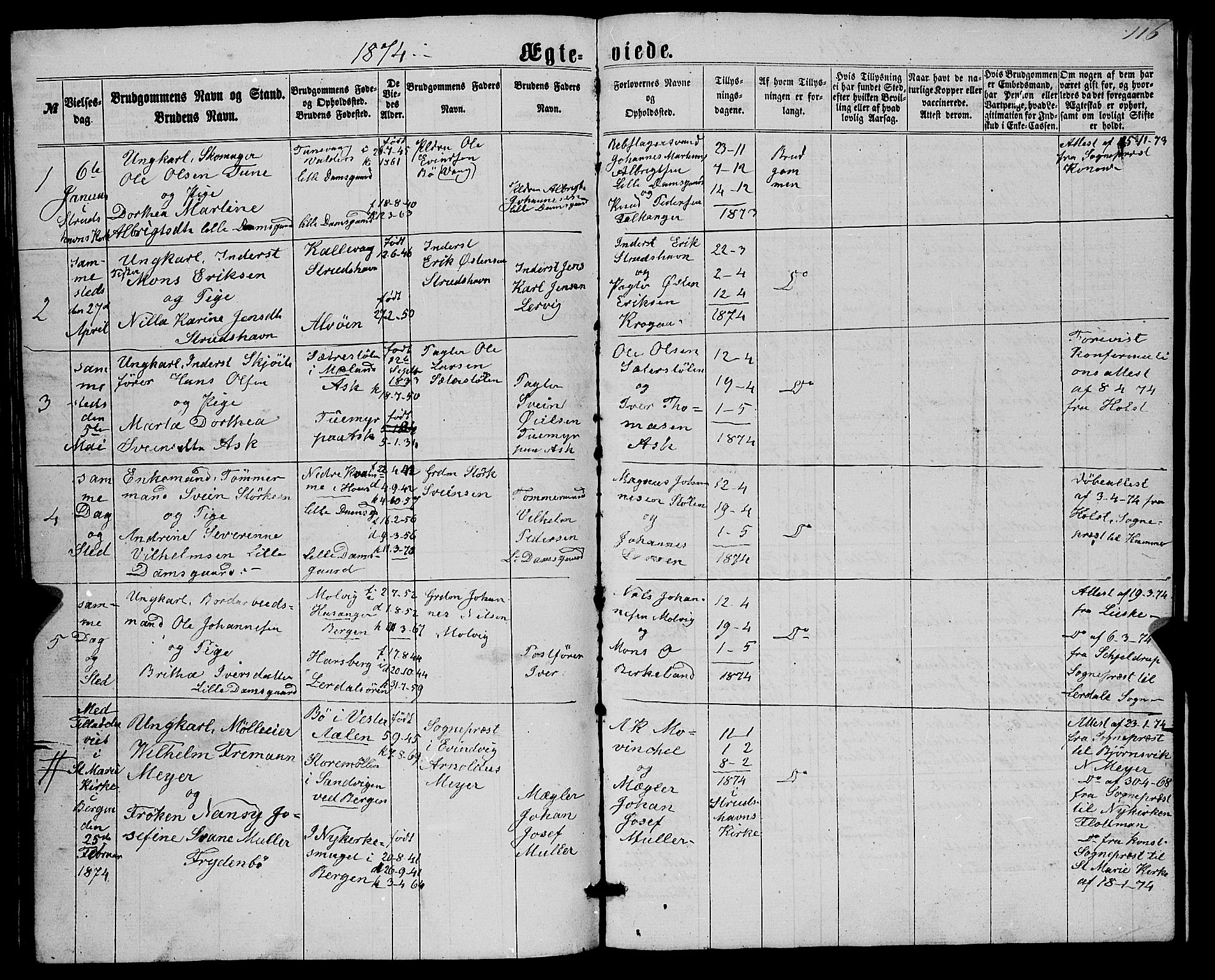 Askøy Sokneprestembete, AV/SAB-A-74101/H/Ha/Hab/Haba/L0006: Klokkerbok nr. A 6, 1861-1881, s. 116