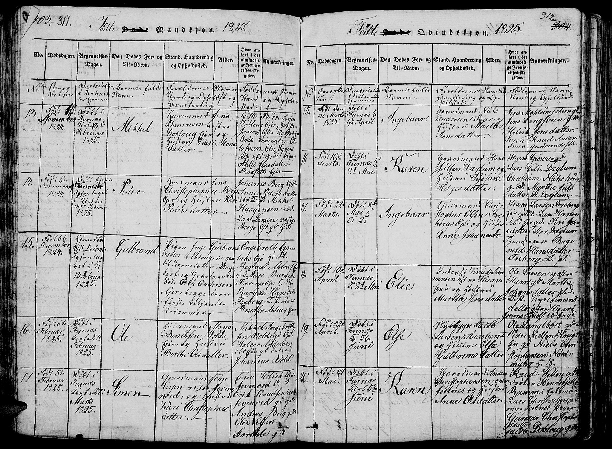 Vang prestekontor, Hedmark, AV/SAH-PREST-008/H/Ha/Hab/L0005: Klokkerbok nr. 5, 1815-1836, s. 311-312