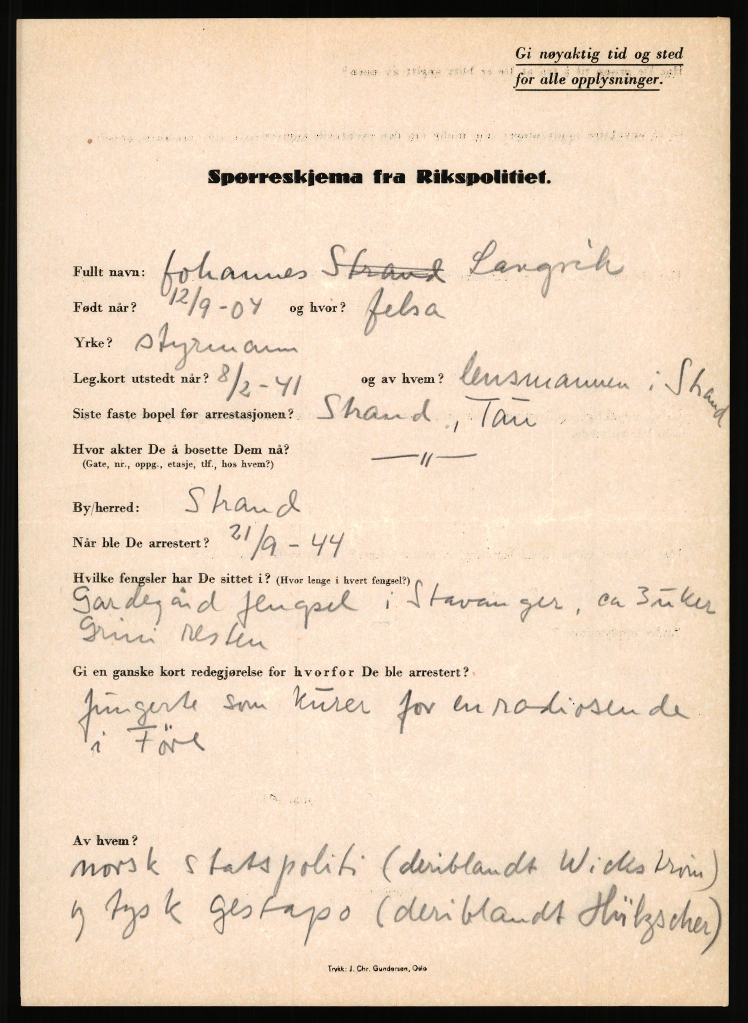 Rikspolitisjefen, AV/RA-S-1560/L/L0010: Kristianslund, Charles Ragnvald - Losvik, Einar, 1940-1945, s. 404