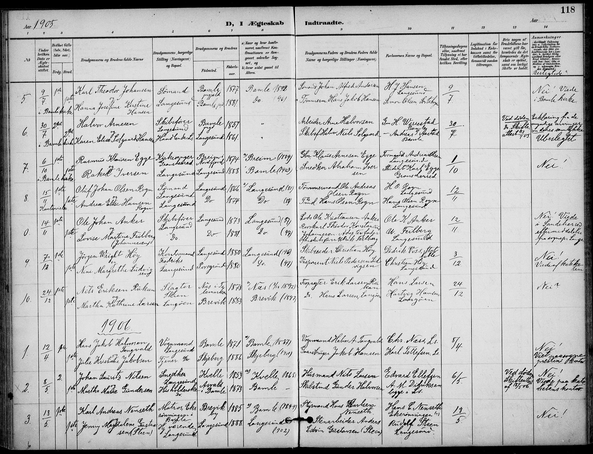 Langesund kirkebøker, AV/SAKO-A-280/F/Fa/L0003: Ministerialbok nr. 3, 1893-1907, s. 118