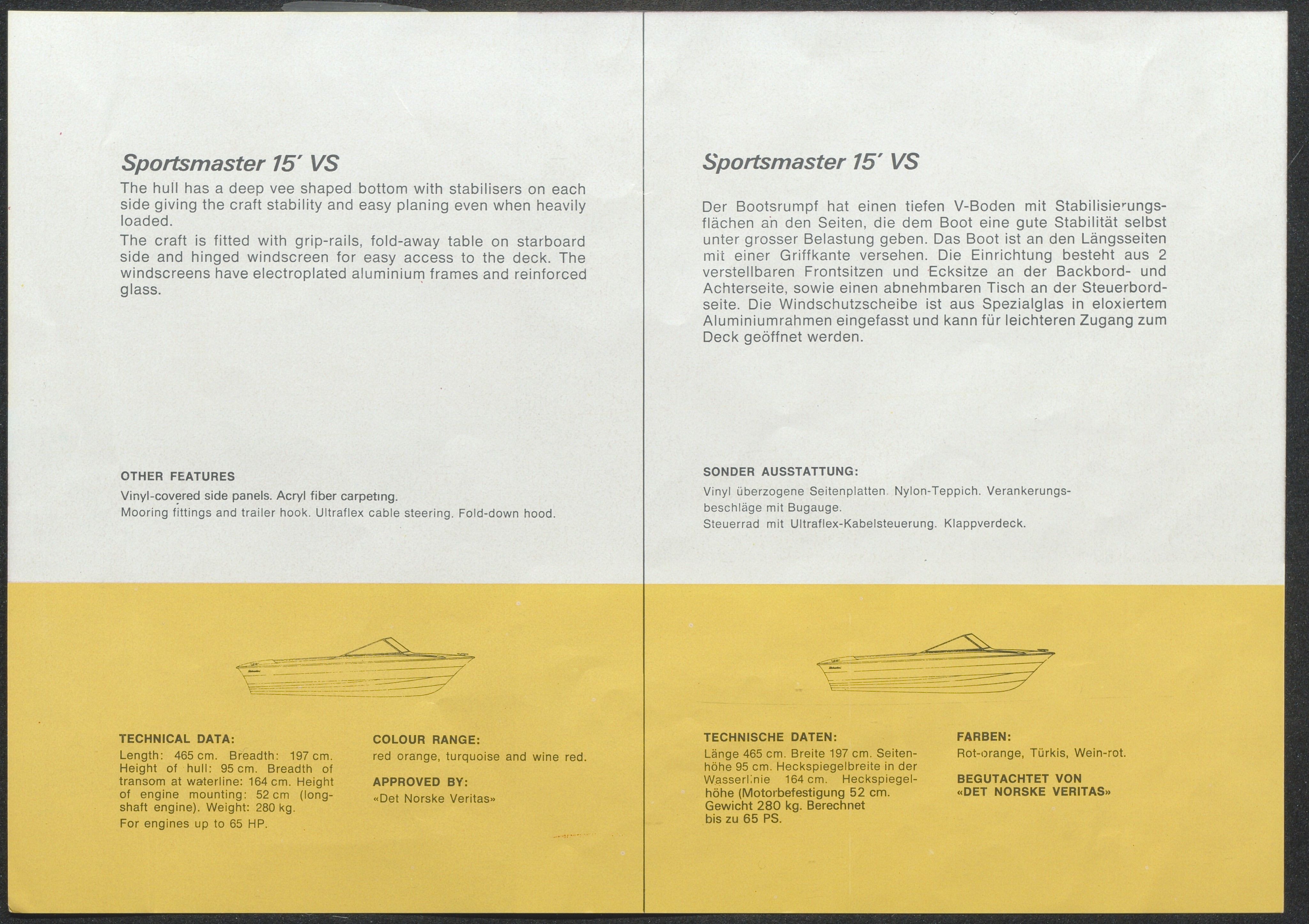 Skibsplast, AAKS/PA-2968/01/X/X01/L0002/0004: Brosjyrer / Sport-master 15' VS (1971-1987), 1971-1987