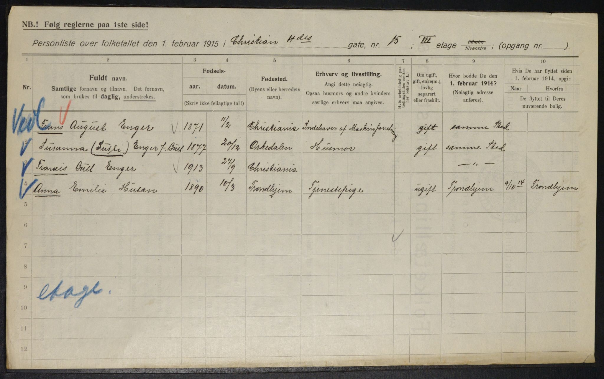 OBA, Kommunal folketelling 1.2.1915 for Kristiania, 1915, s. 53740