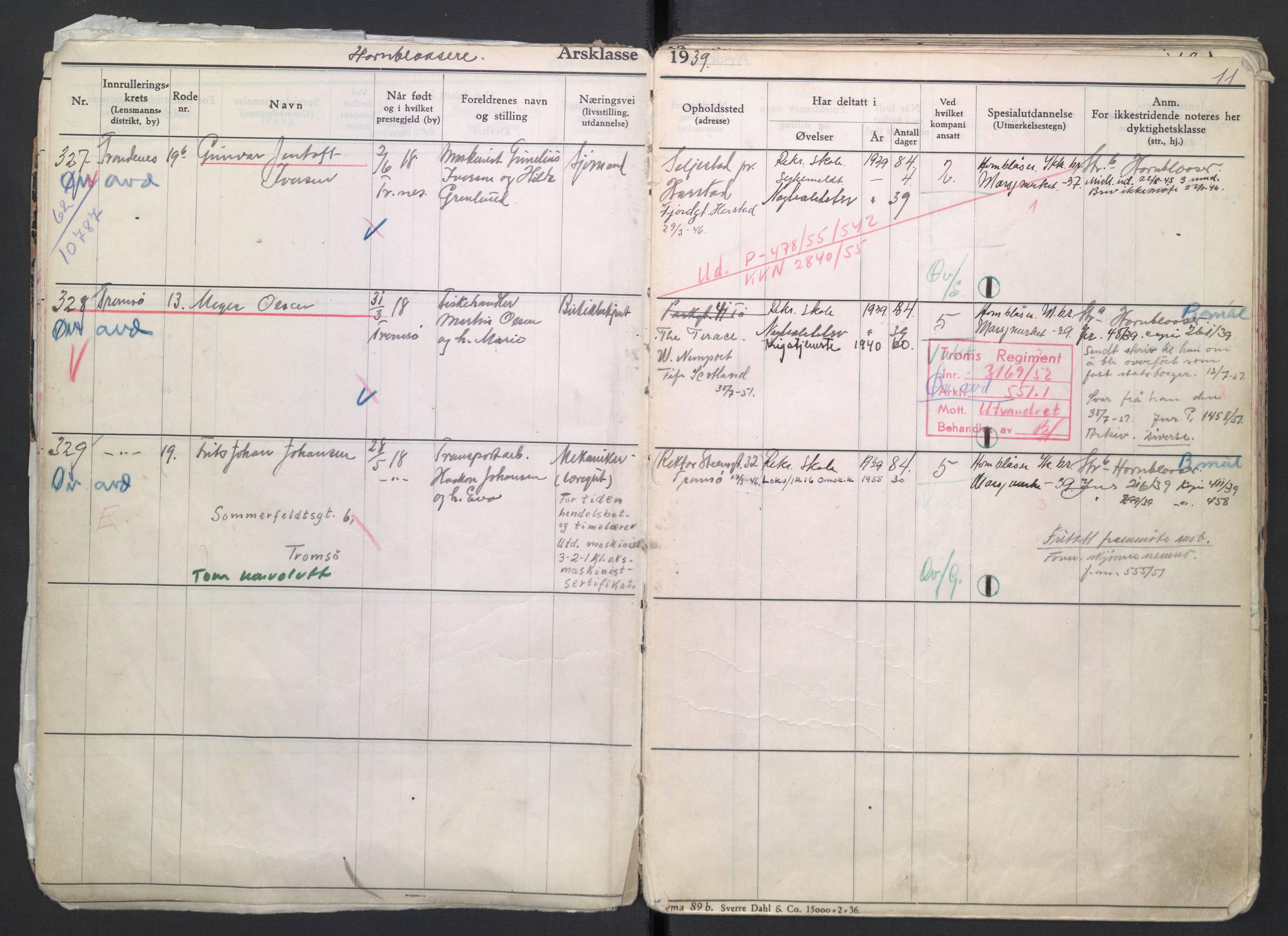 Forsvaret, Troms infanteriregiment nr. 16, AV/RA-RAFA-3146/P/Pa/L0007/0004: Ruller / Rulle for regimentets menige mannskaper, årsklasse 1939, 1939, s. 11