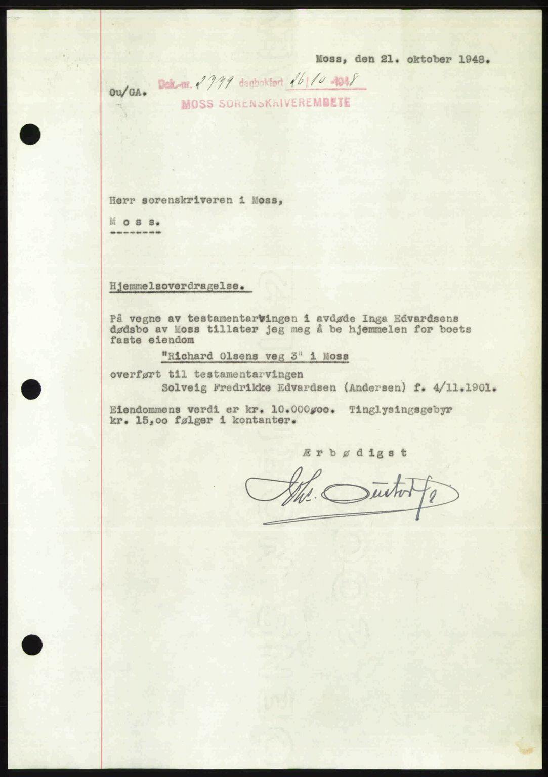 Moss sorenskriveri, SAO/A-10168: Pantebok nr. A20, 1948-1948, Dagboknr: 2779/1948