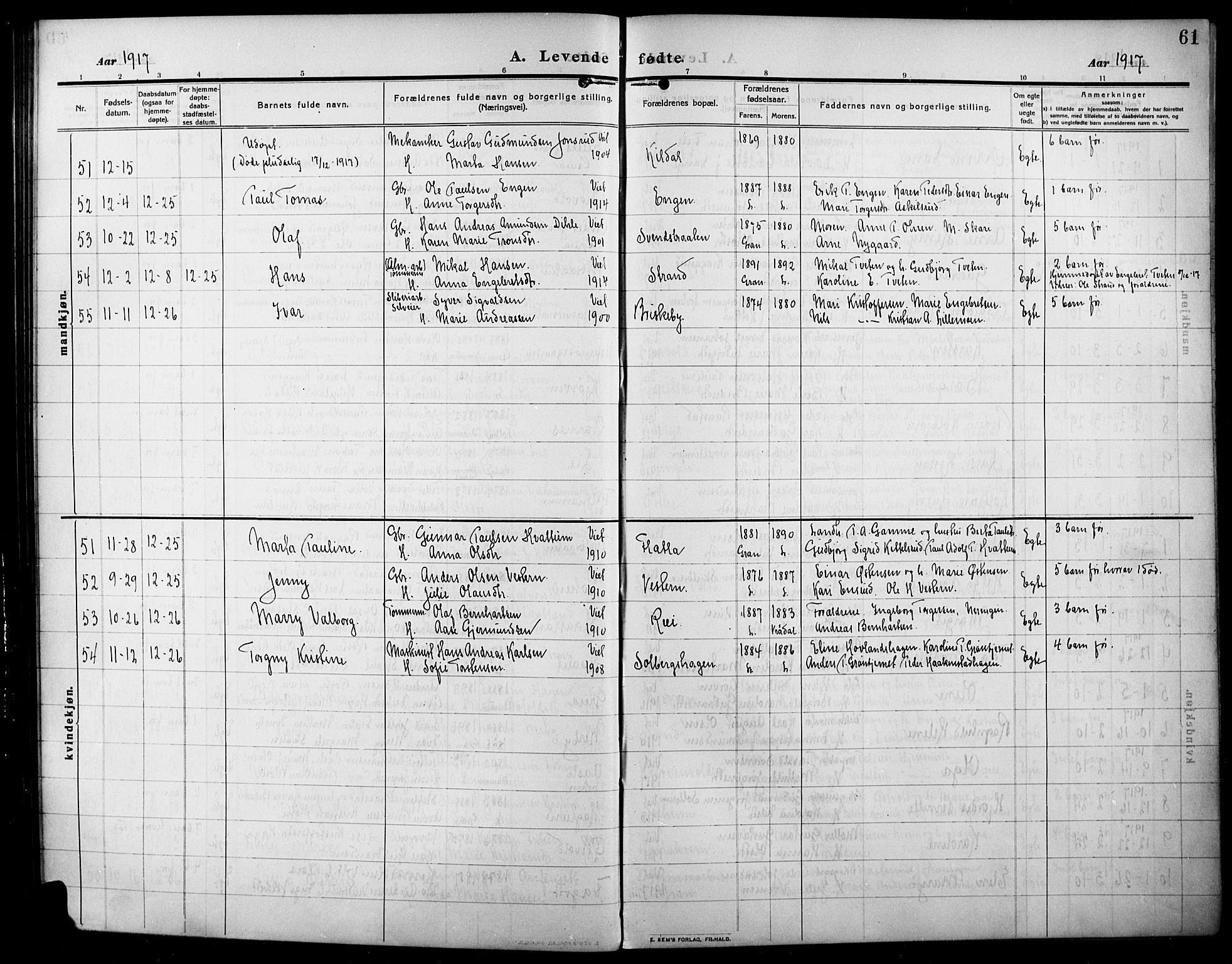 Lunner prestekontor, AV/SAH-PREST-118/H/Ha/Hab/L0001: Klokkerbok nr. 1, 1909-1922, s. 61