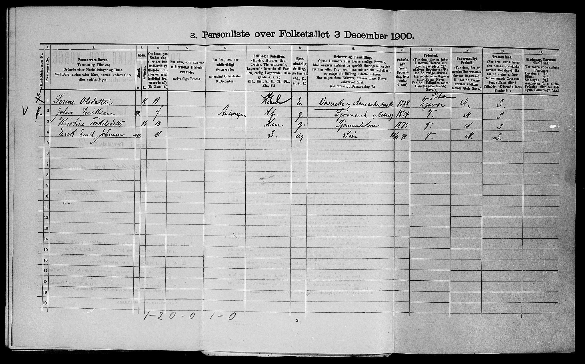 SAST, Folketelling 1900 for 1152 Torvastad herred, 1900, s. 320