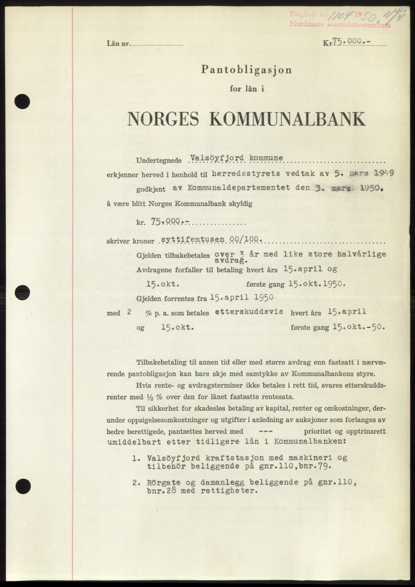 Nordmøre sorenskriveri, SAT/A-4132/1/2/2Ca: Pantebok nr. B104, 1950-1950, Dagboknr: 1104/1950