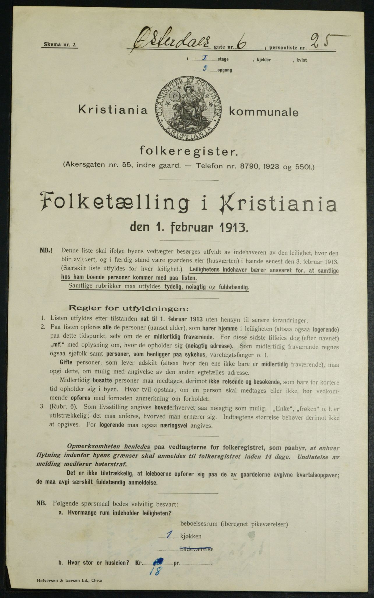 OBA, Kommunal folketelling 1.2.1913 for Kristiania, 1913, s. 128981