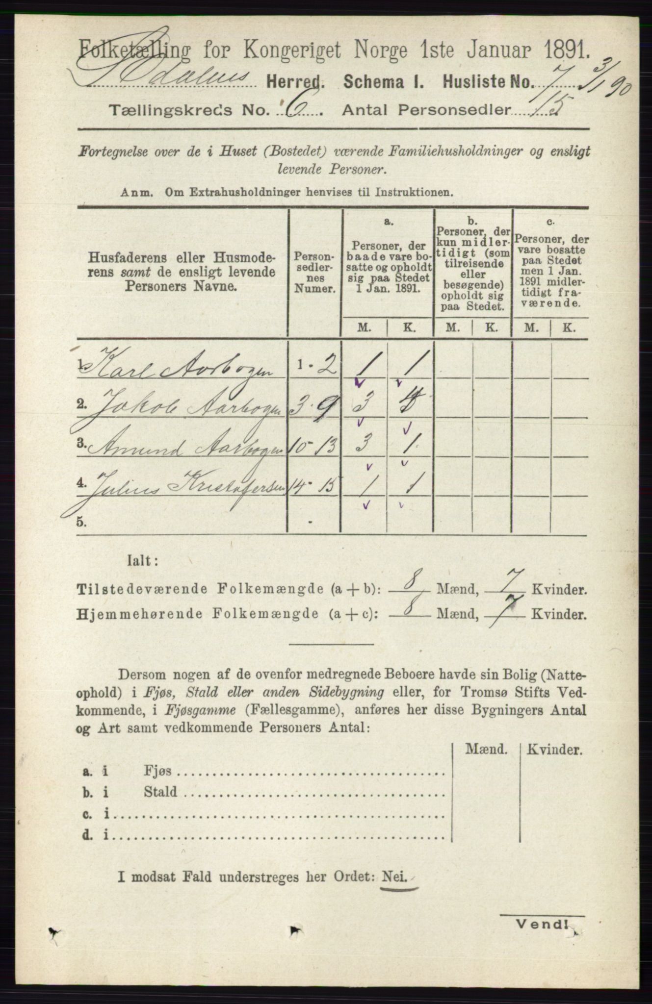 RA, Folketelling 1891 for 0419 Sør-Odal herred, 1891, s. 2693