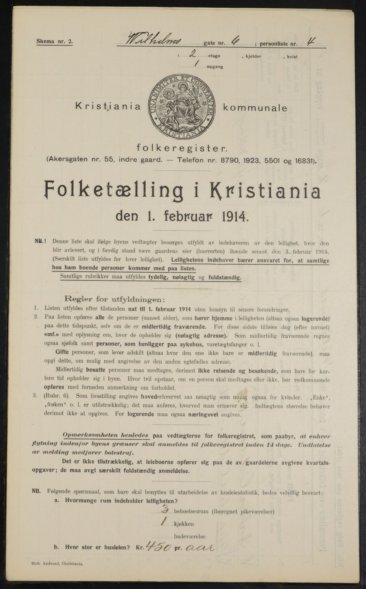 OBA, Kommunal folketelling 1.2.1914 for Kristiania, 1914, s. 129254
