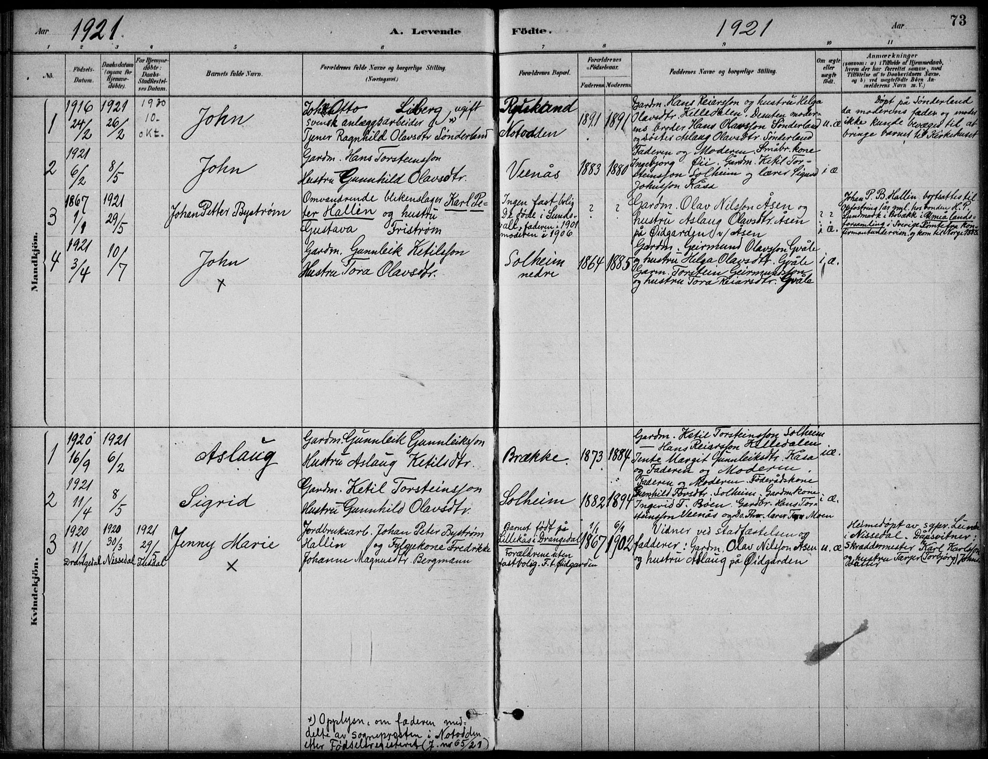 Hjartdal kirkebøker, AV/SAKO-A-270/F/Fc/L0002: Ministerialbok nr. III 2, 1880-1936, s. 73