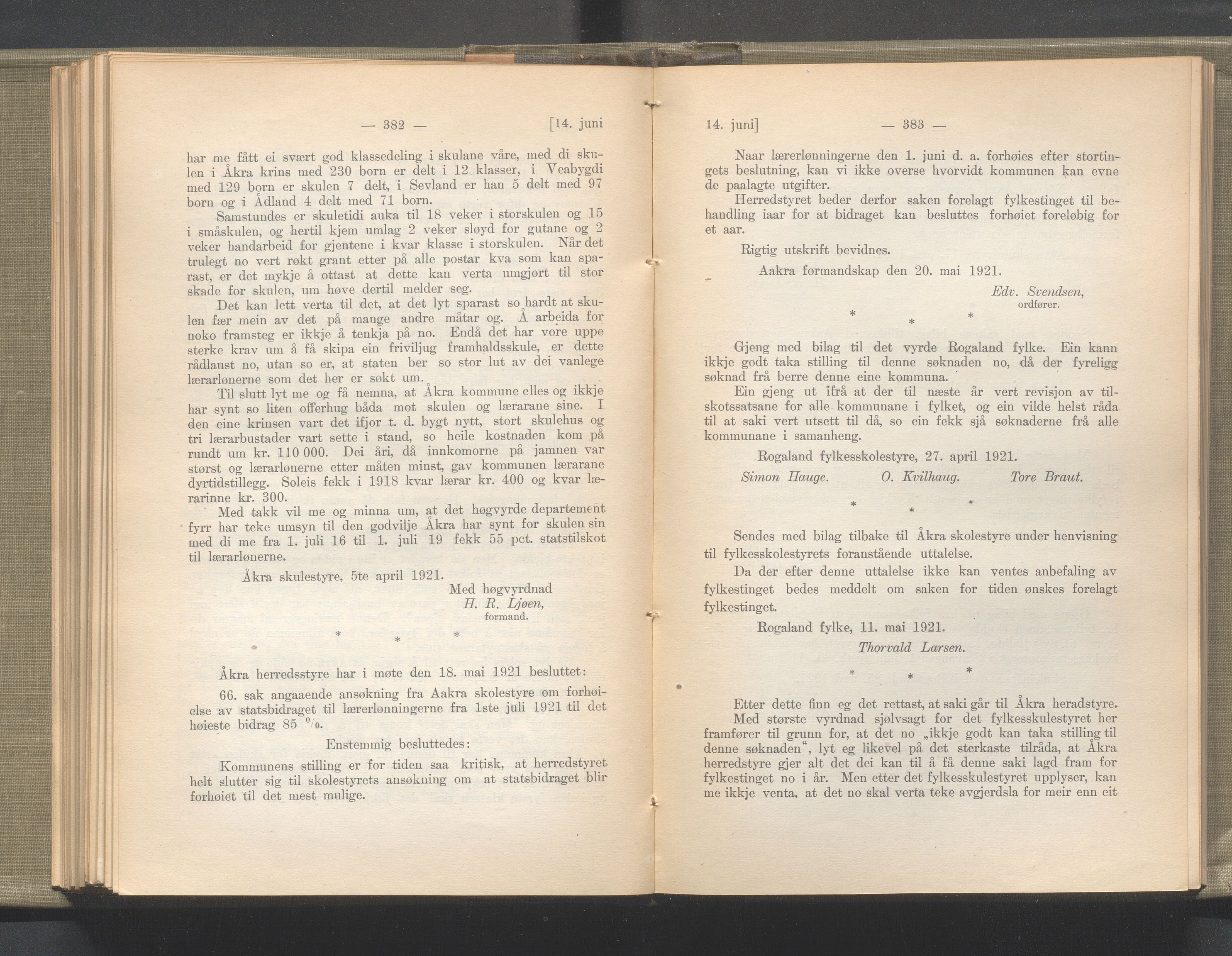 Rogaland fylkeskommune - Fylkesrådmannen , IKAR/A-900/A/Aa/Aaa/L0040: Møtebok , 1921, s. 382-383