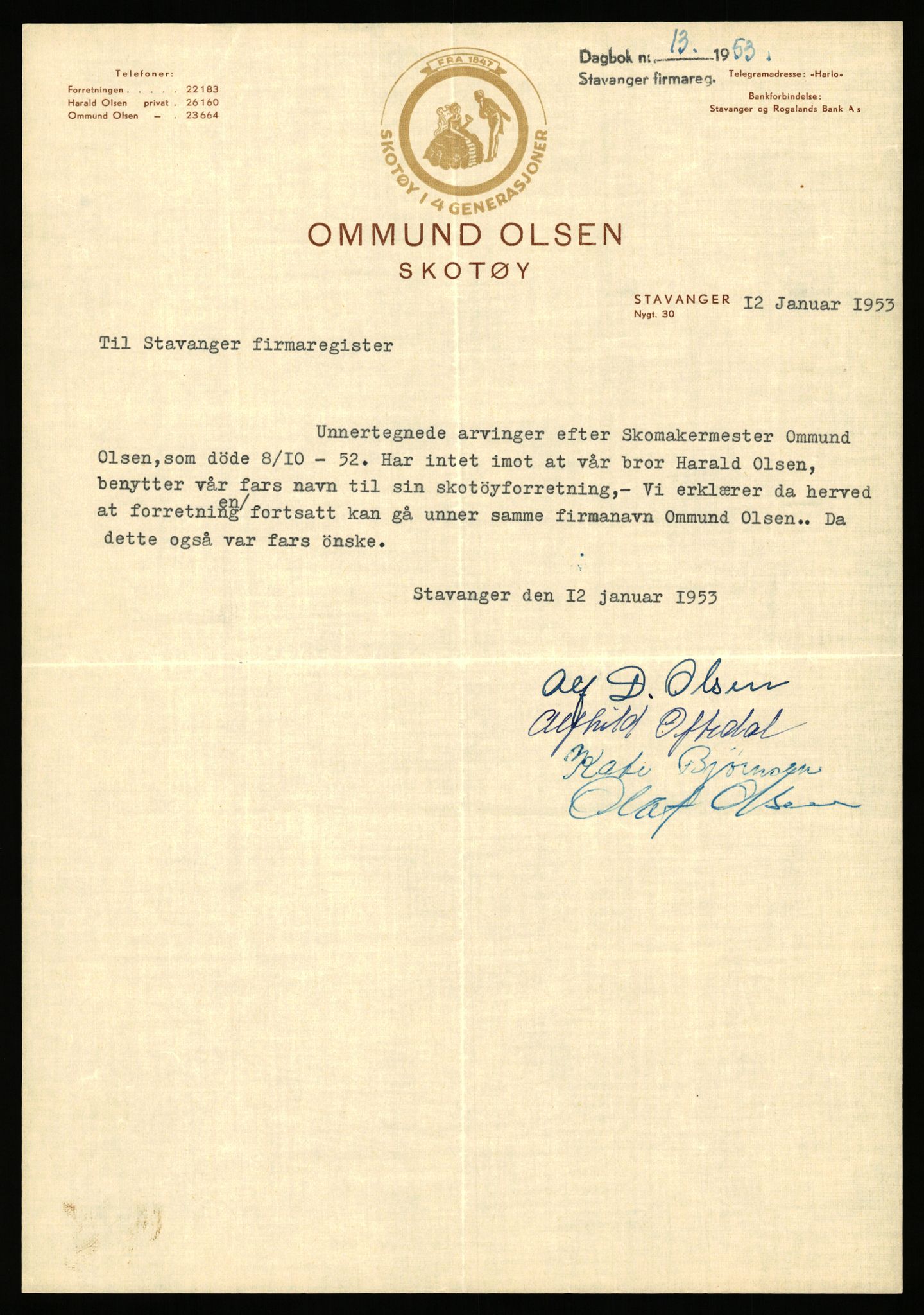 Stavanger byfogd, AV/SAST-A-101408/002/J/Jd/Jde/L0001: Registreringsmeldinger og bilag. Enkeltmannsforetak, 1-350, 1891-1967, s. 461