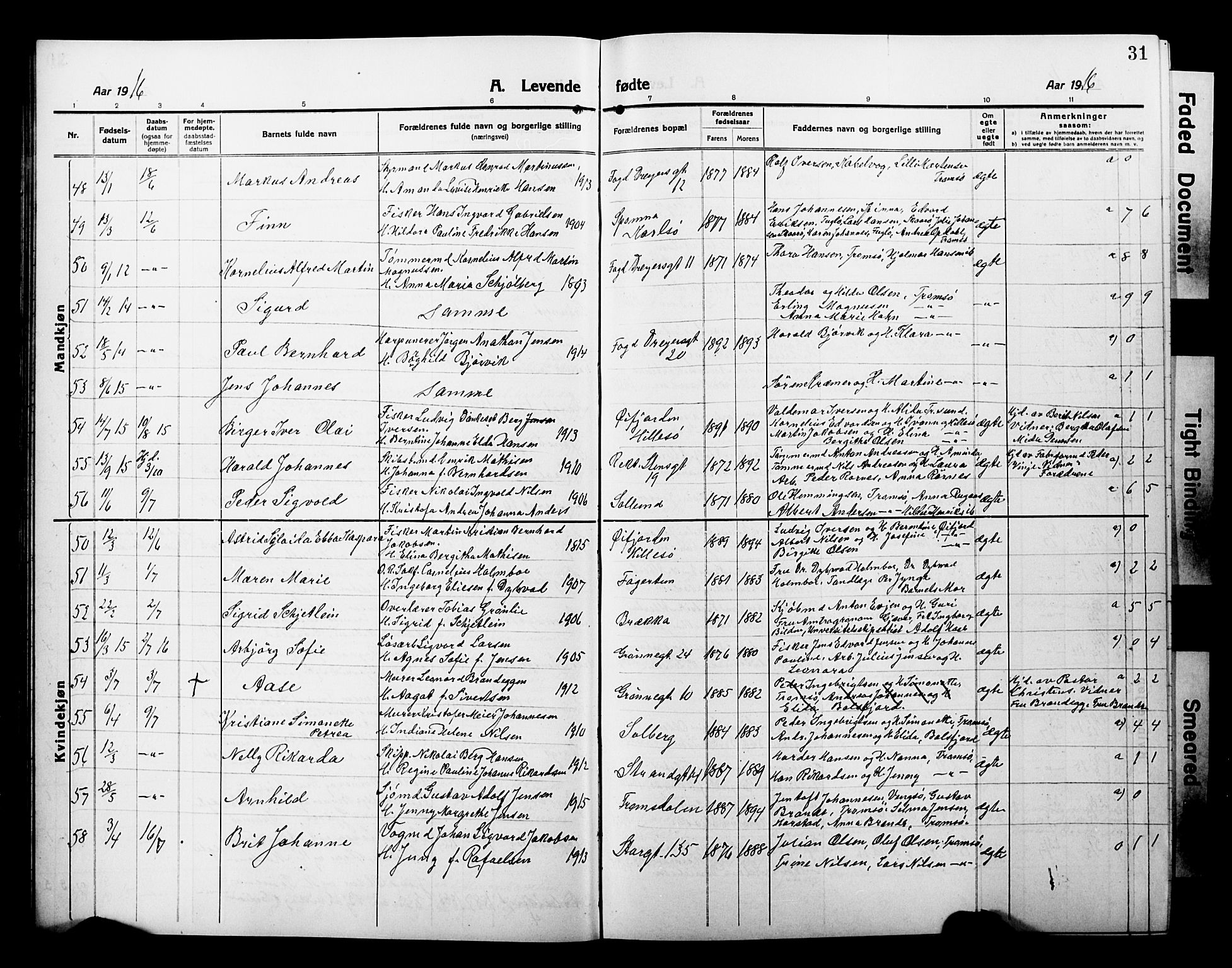 Tromsø sokneprestkontor/stiftsprosti/domprosti, AV/SATØ-S-1343/G/Gb/L0009klokker: Klokkerbok nr. 9, 1915-1925, s. 31