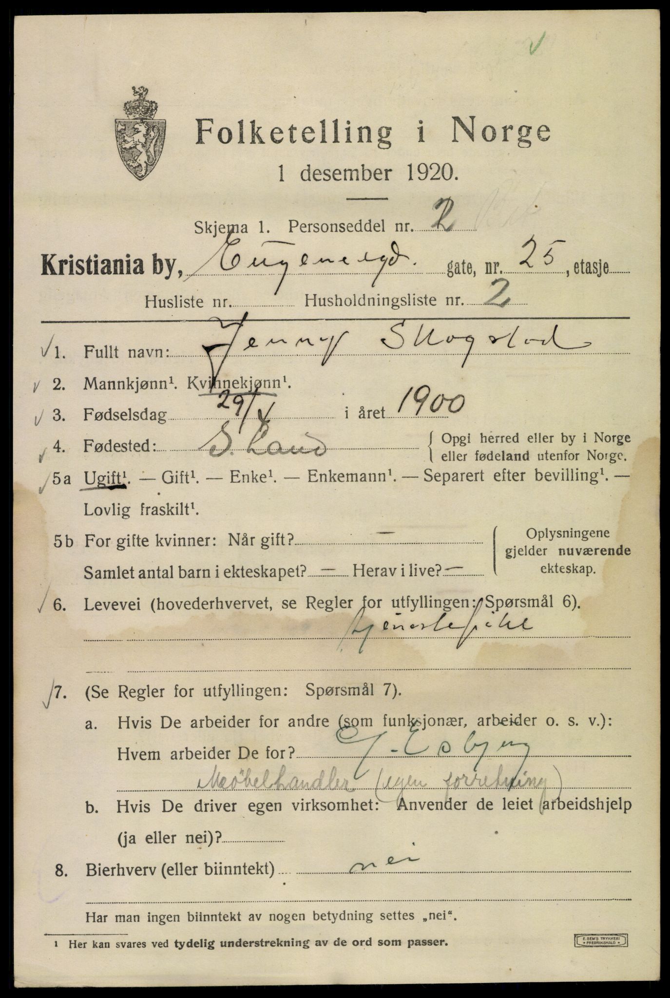 SAO, Folketelling 1920 for 0301 Kristiania kjøpstad, 1920, s. 224711