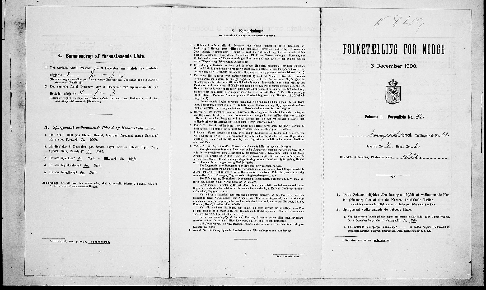 SAKO, Folketelling 1900 for 0817 Drangedal herred, 1900, s. 843