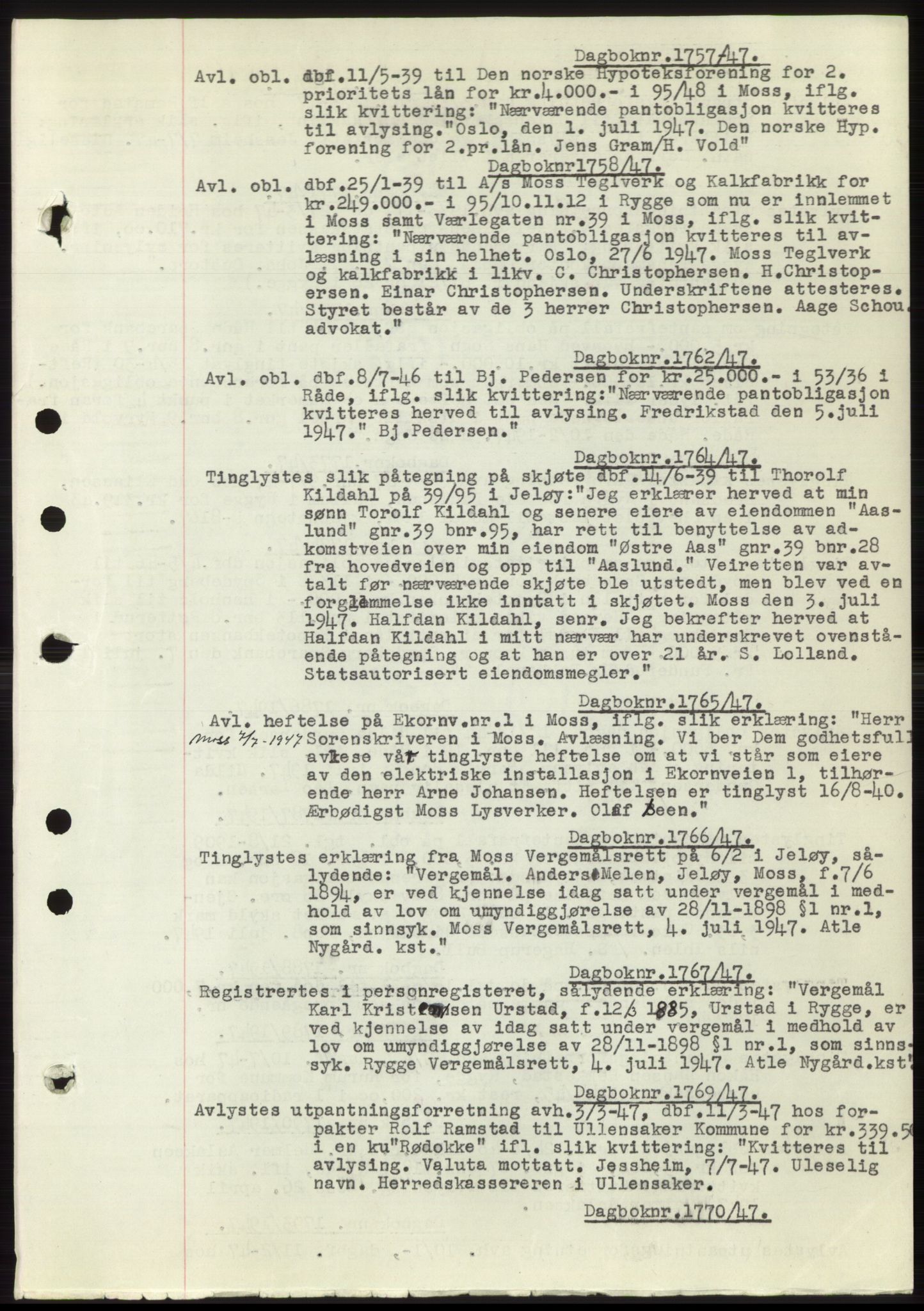 Moss sorenskriveri, SAO/A-10168: Pantebok nr. C10, 1938-1950, Dagboknr: 1757/1947