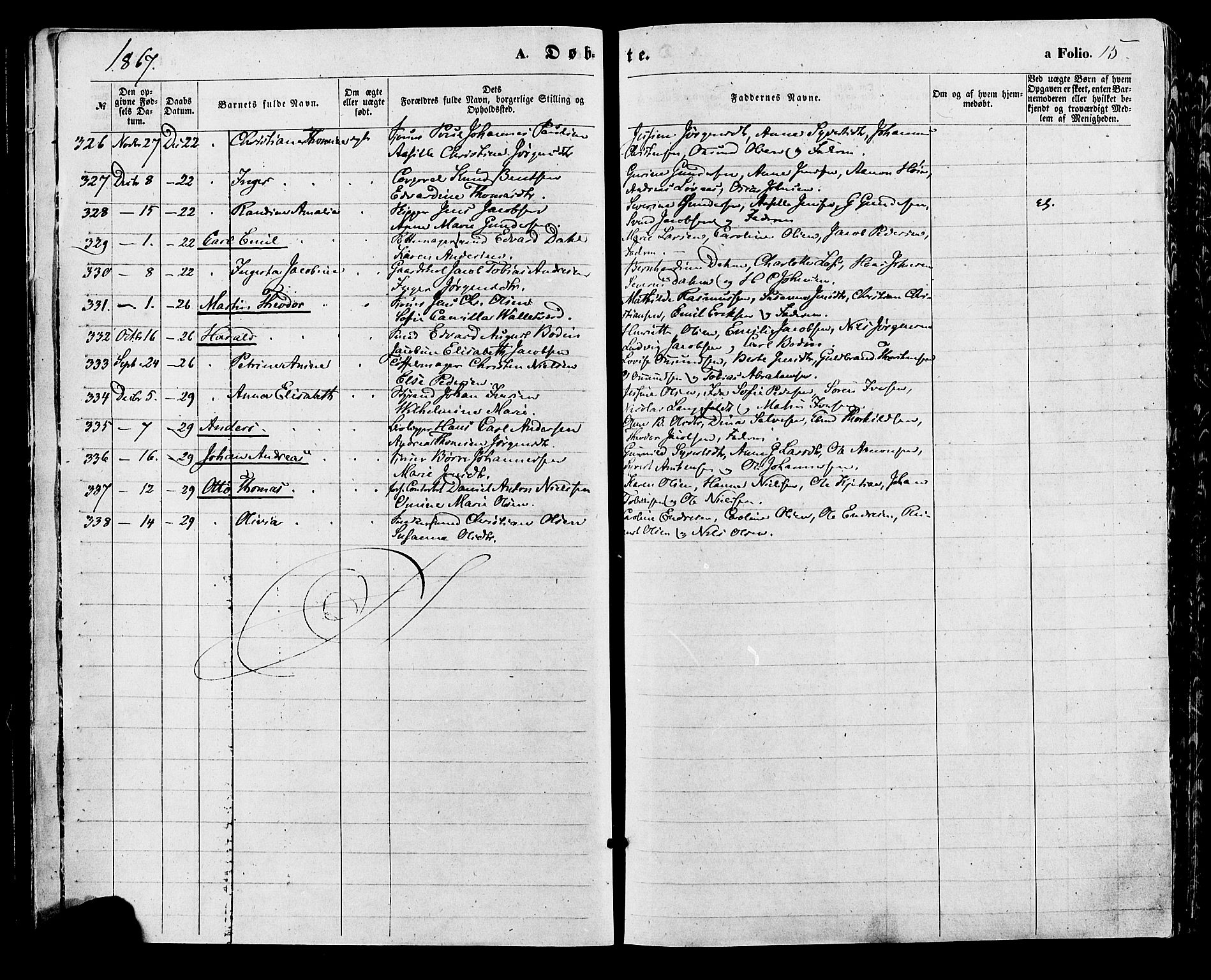 Kristiansand domprosti, AV/SAK-1112-0006/F/Fa/L0015: Ministerialbok nr. A 15, 1867-1880, s. 15