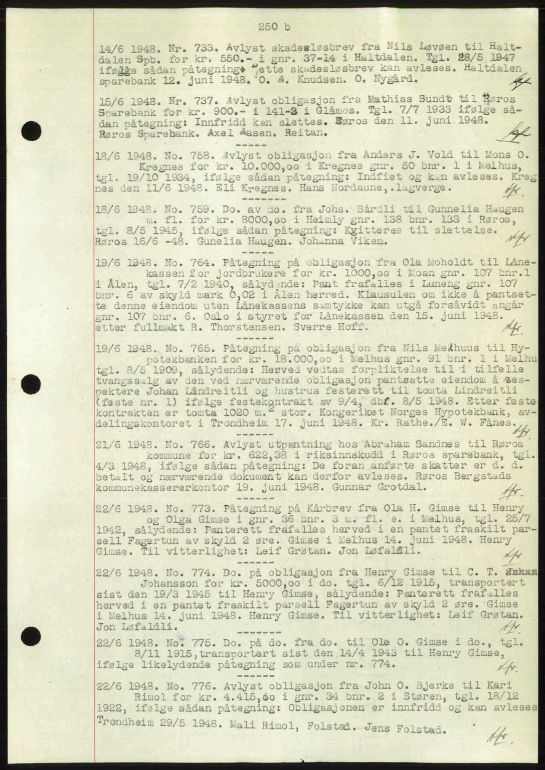 Gauldal sorenskriveri, SAT/A-0014/1/2/2C: Pantebok nr. A6, 1948-1948, Dagboknr: 733/1948