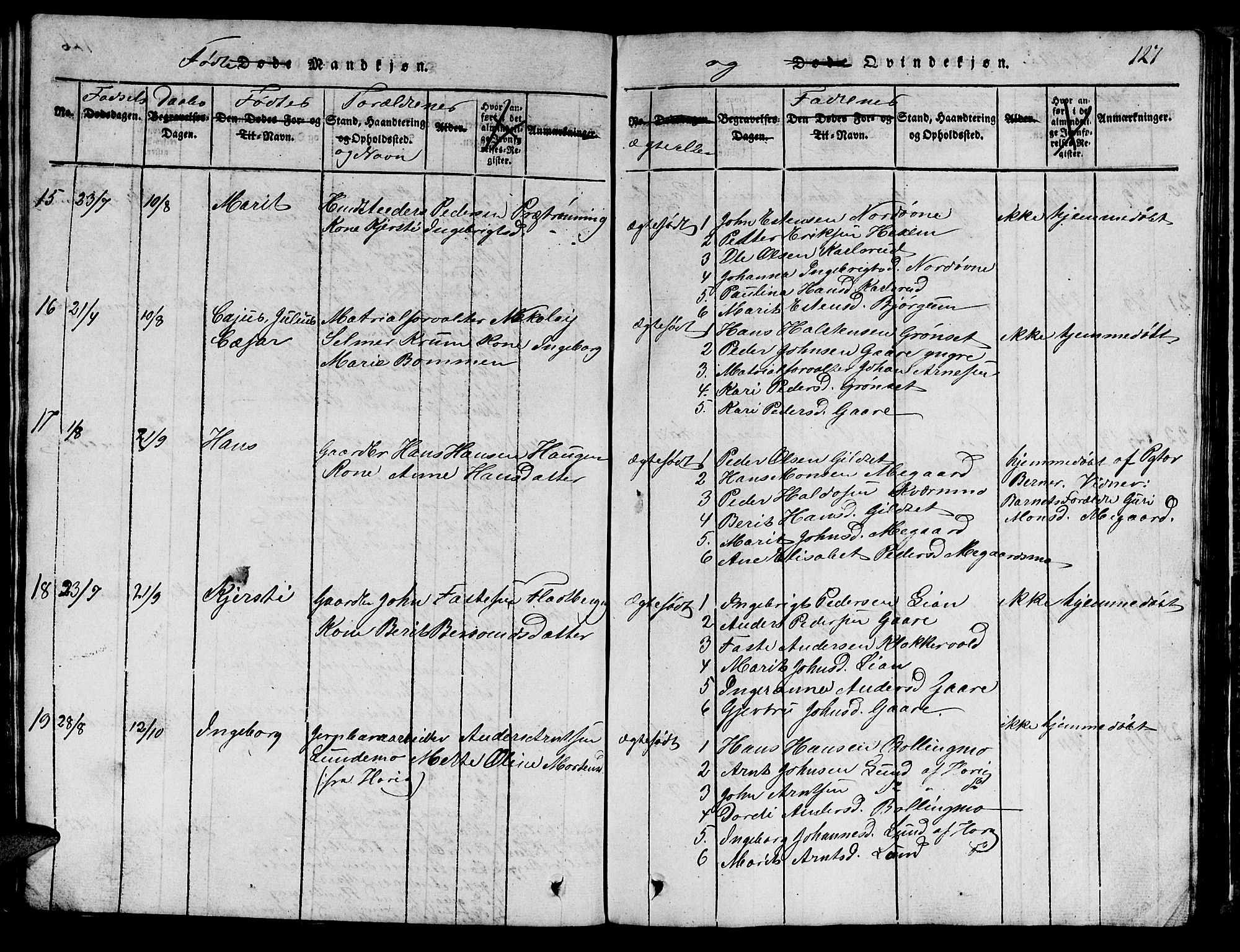 Ministerialprotokoller, klokkerbøker og fødselsregistre - Sør-Trøndelag, SAT/A-1456/685/L0976: Klokkerbok nr. 685C01, 1817-1878, s. 127