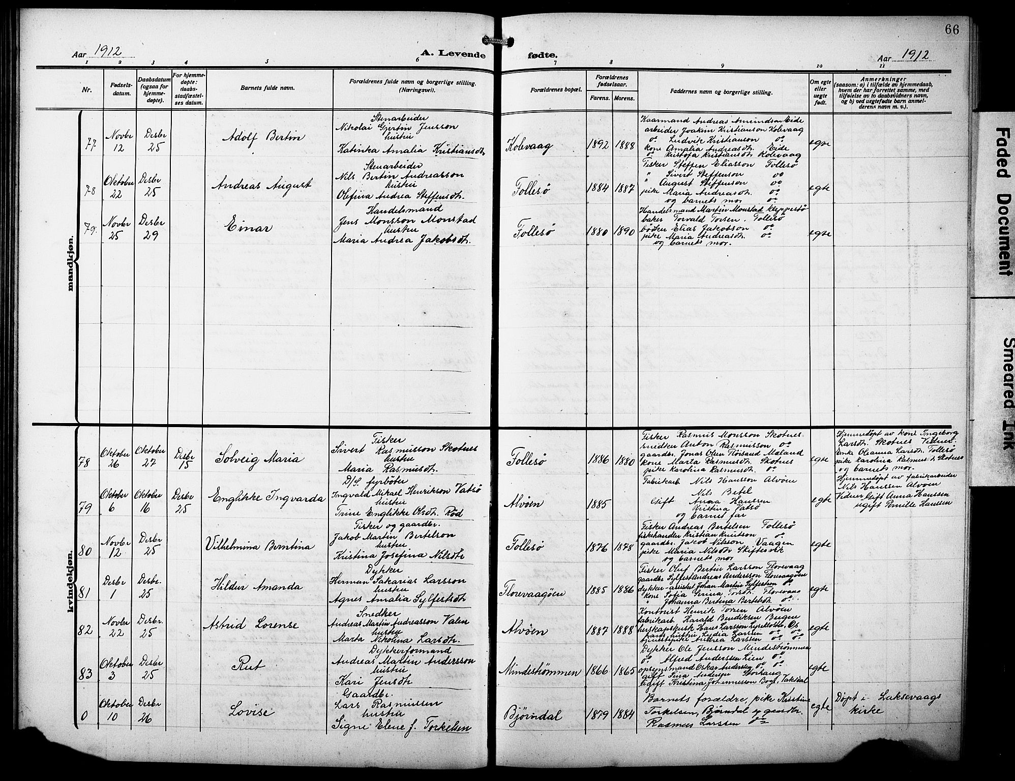 Askøy Sokneprestembete, AV/SAB-A-74101/H/Ha/Hab/Haba/L0011: Klokkerbok nr. A 11, 1908-1931, s. 66