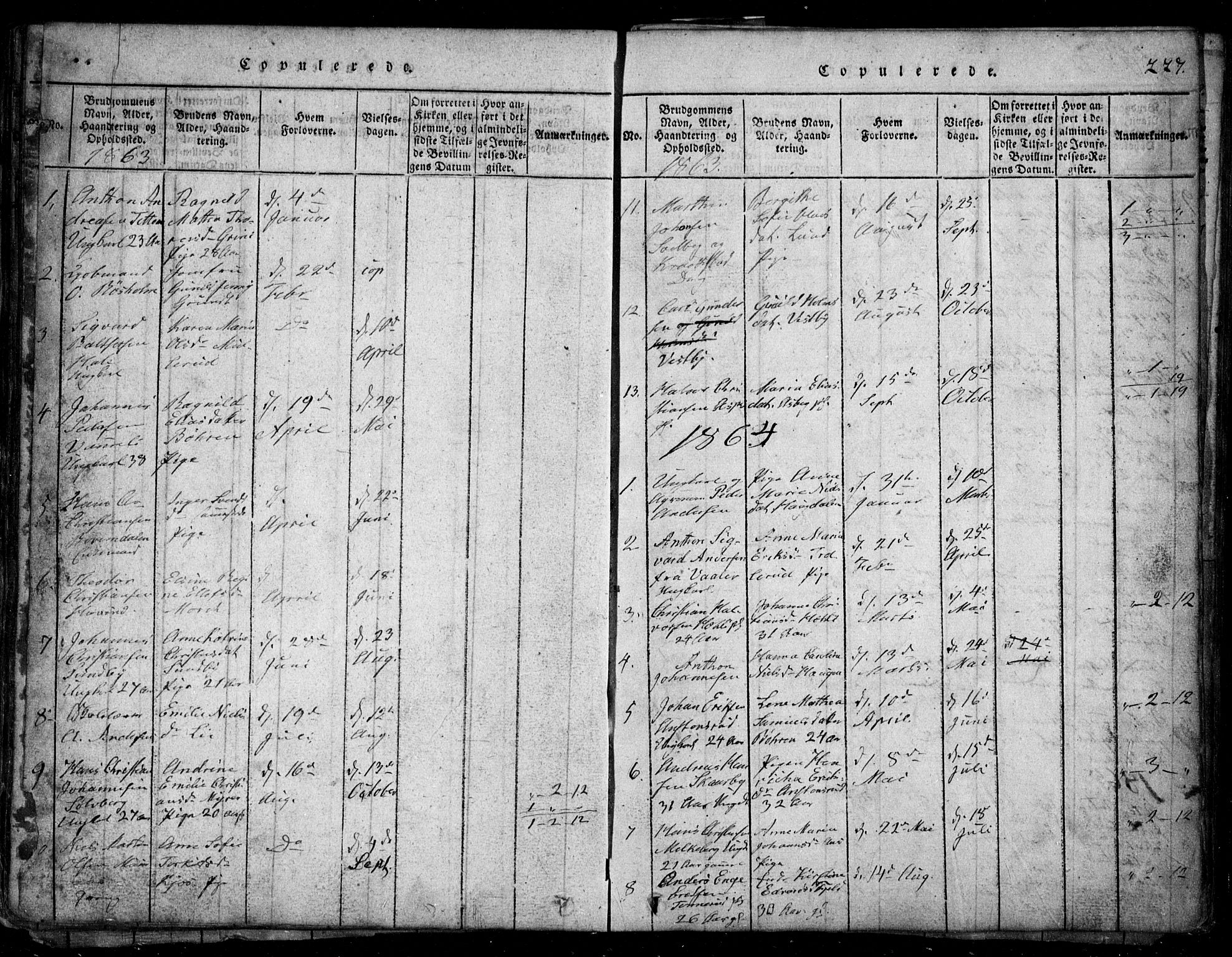 Spydeberg prestekontor Kirkebøker, SAO/A-10924/G/Ga/L0001: Klokkerbok nr. I 1, 1814-1868, s. 227