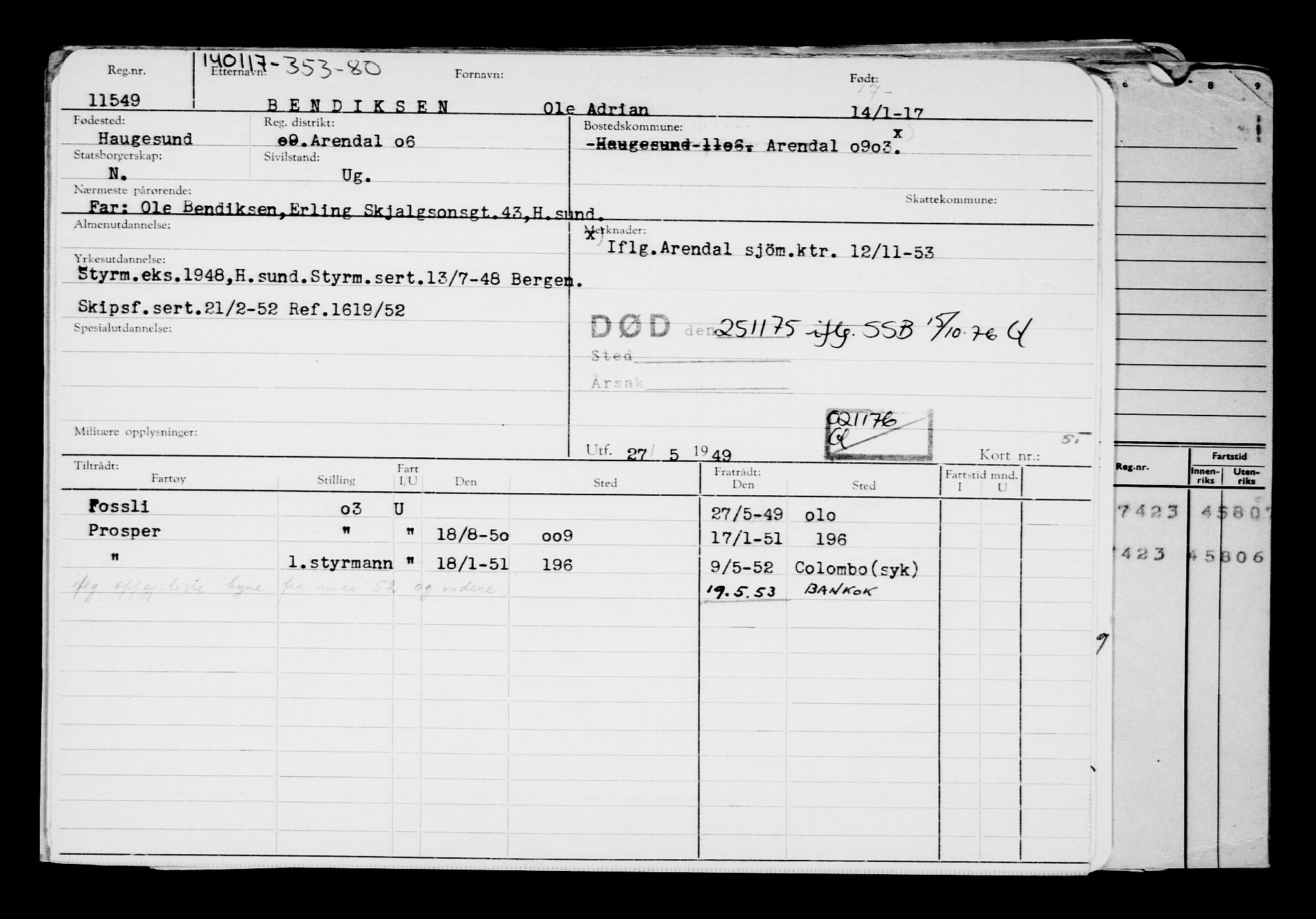 Direktoratet for sjømenn, RA/S-3545/G/Gb/L0145: Hovedkort, 1917, s. 245