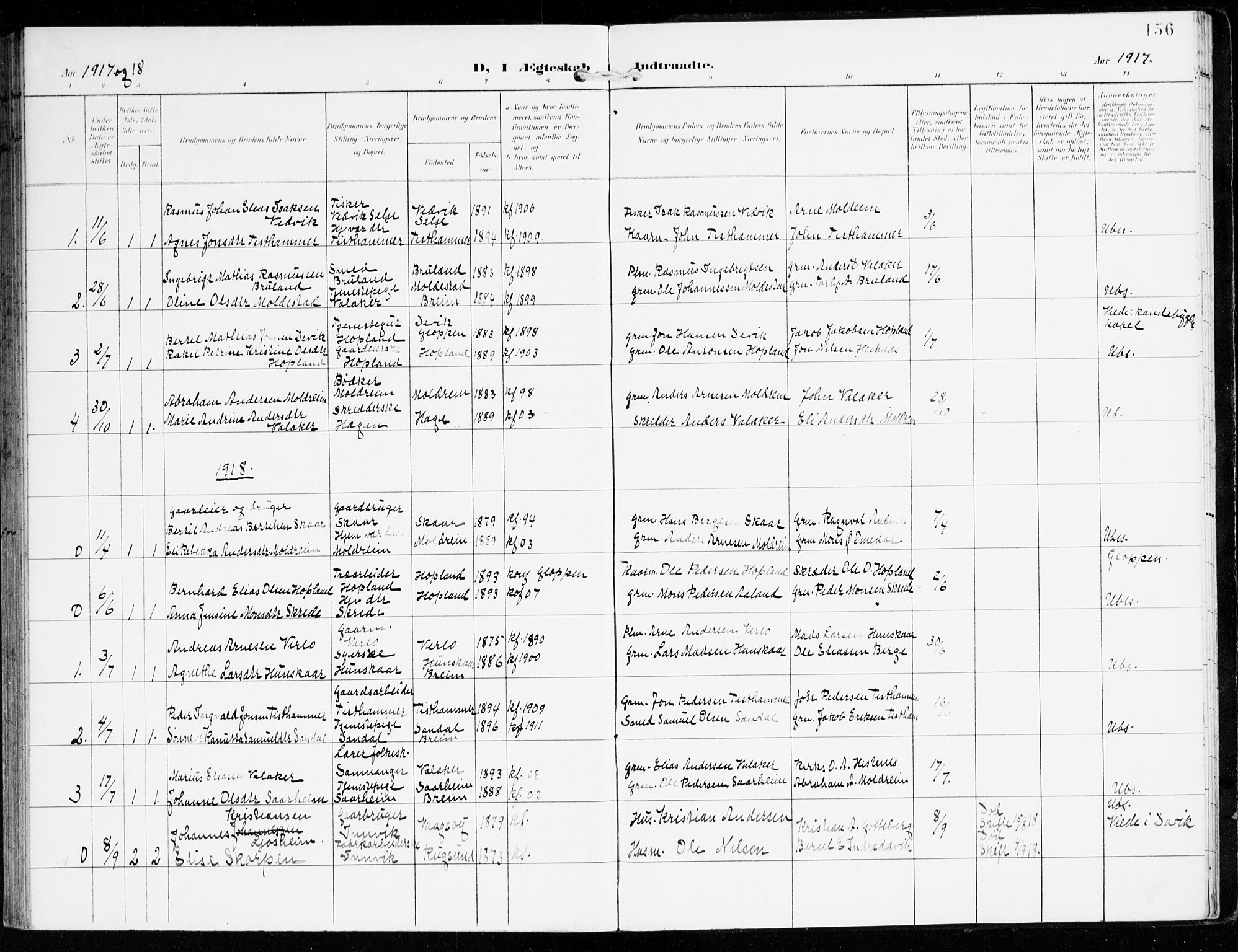 Innvik sokneprestembete, AV/SAB-A-80501: Ministerialbok nr. D 2, 1900-1921, s. 156