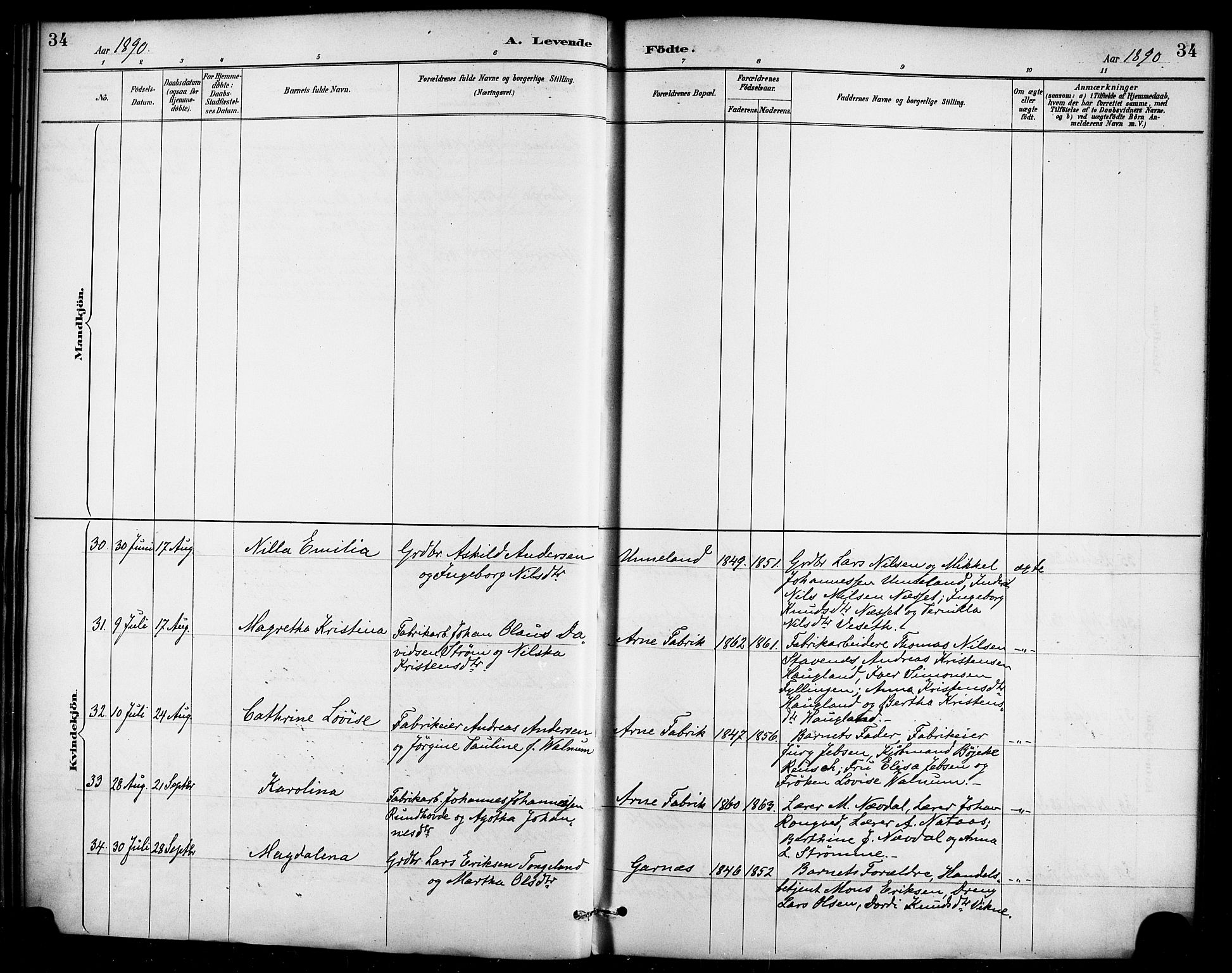 Haus sokneprestembete, SAB/A-75601/H/Haa/Haad/L0001: Ministerialbok nr. D 1, 1887-1898, s. 34