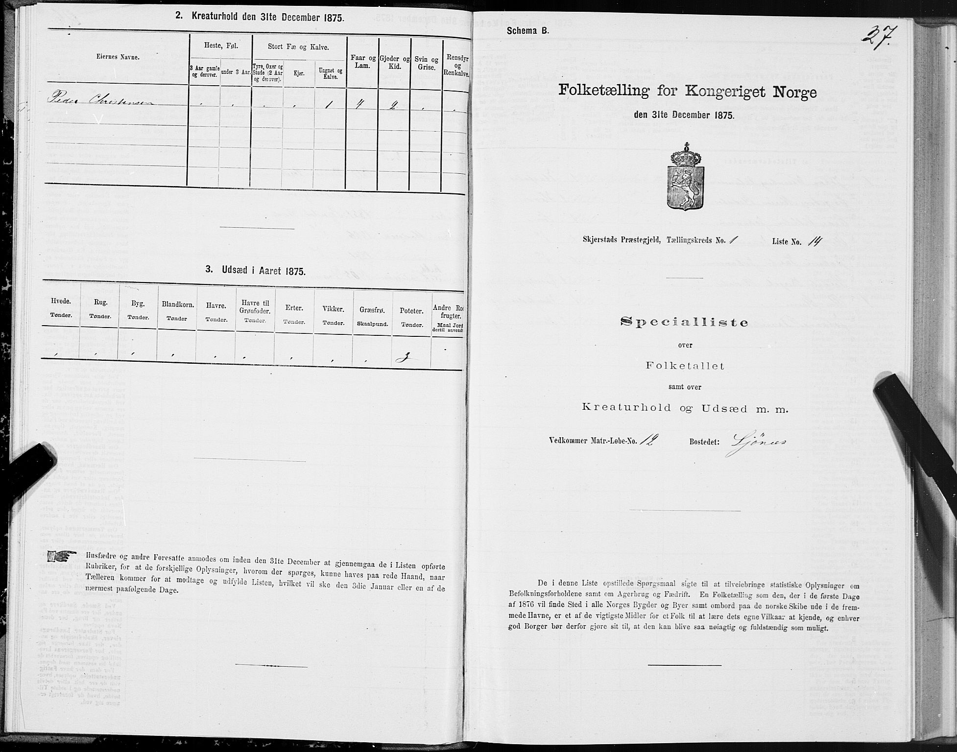 SAT, Folketelling 1875 for 1842P Skjerstad prestegjeld, 1875, s. 1027