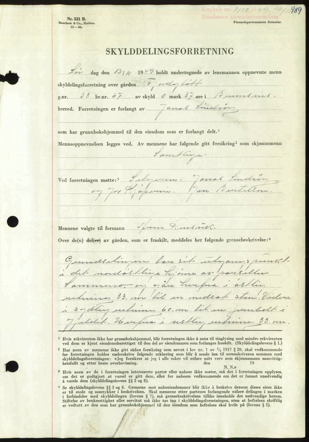 Nordmøre sorenskriveri, AV/SAT-A-4132/1/2/2Ca: Pantebok nr. A112, 1949-1949, Dagboknr: 3182/1949