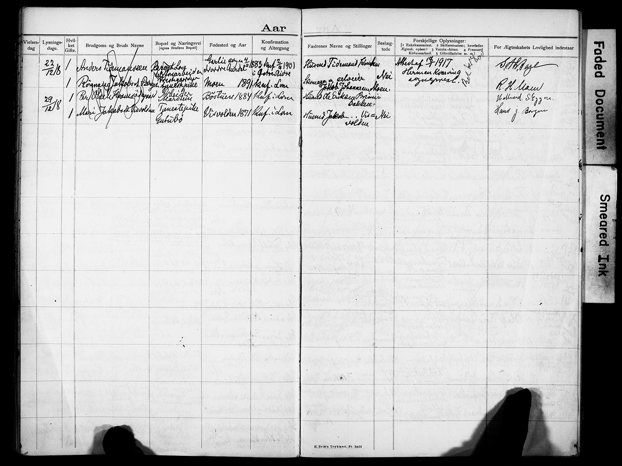 Lom prestekontor, AV/SAH-PREST-070/I/Ie/L0001/0001: Lysningsprotokoll nr. 1, 1904-1922