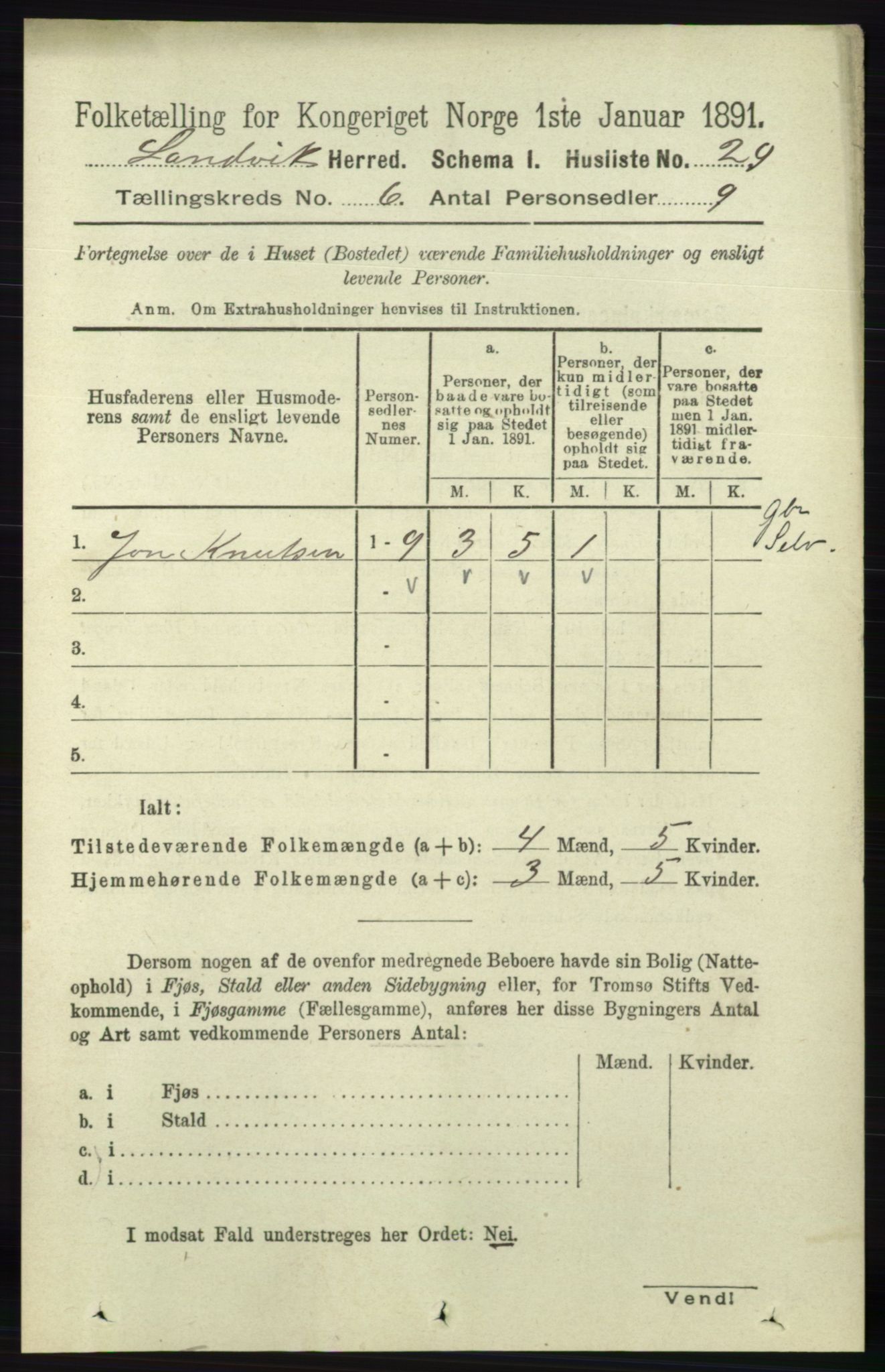 RA, Folketelling 1891 for 0924 Landvik herred, 1891, s. 2430