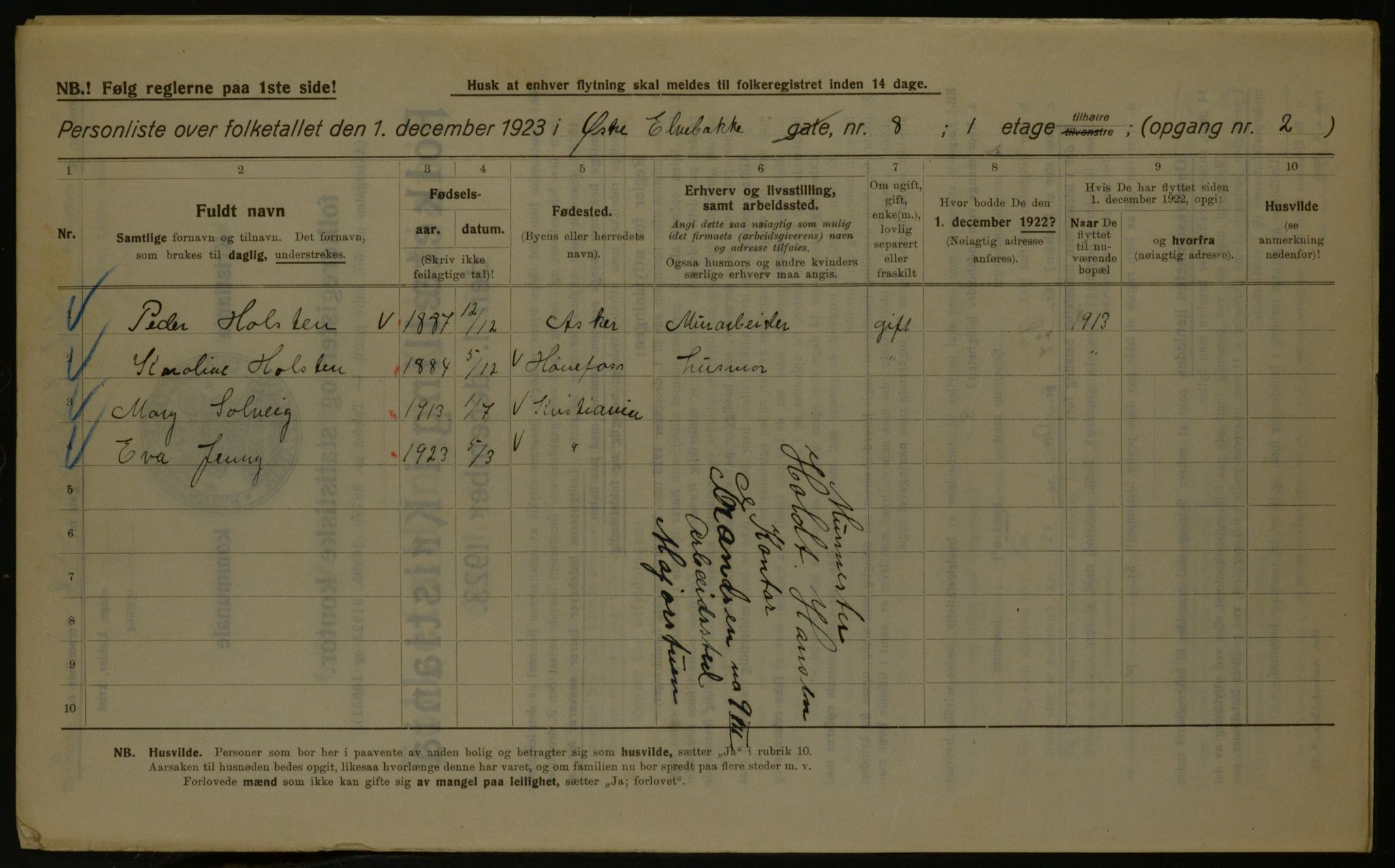 OBA, Kommunal folketelling 1.12.1923 for Kristiania, 1923, s. 142750