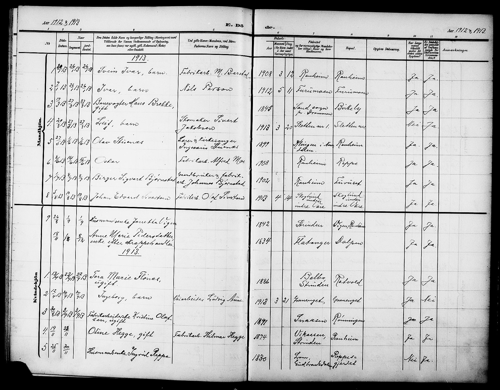 Ministerialprotokoller, klokkerbøker og fødselsregistre - Sør-Trøndelag, SAT/A-1456/615/L0400: Klokkerbok nr. 615C01, 1905-1921