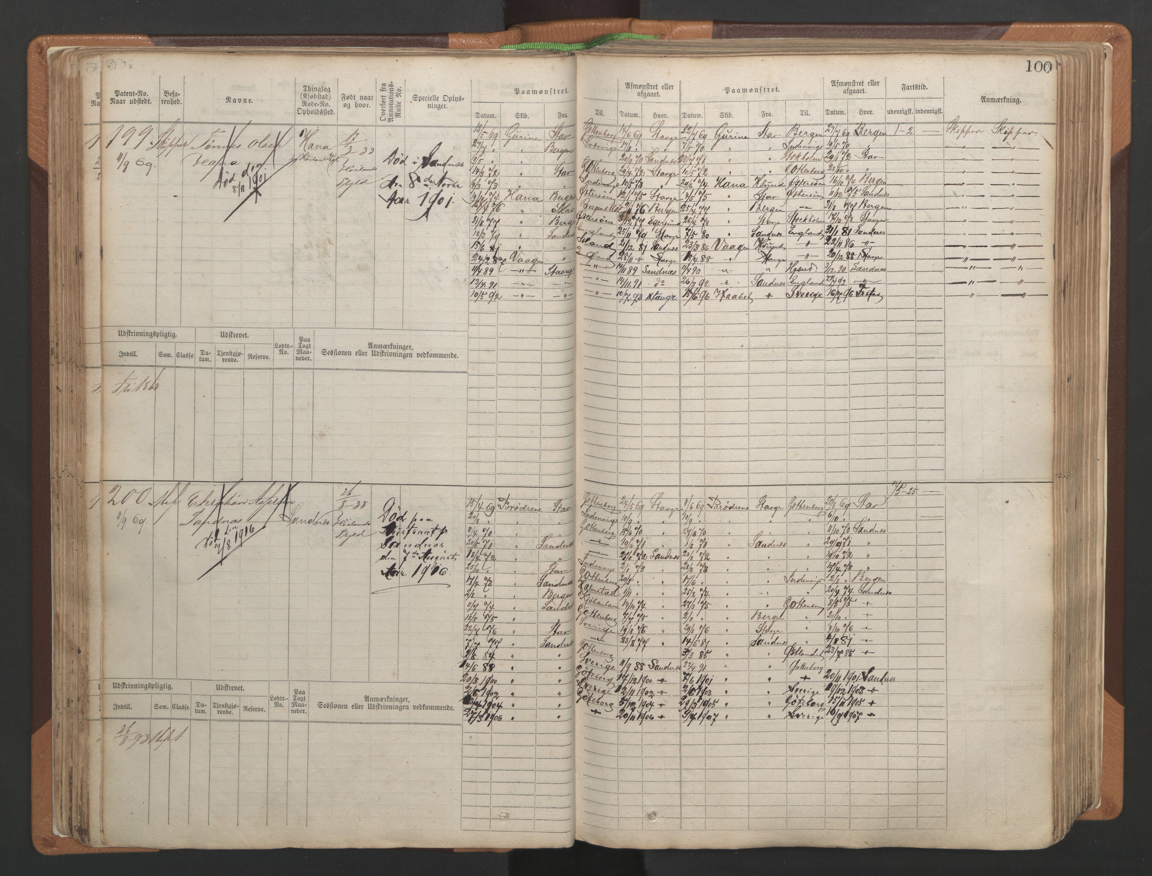 Stavanger sjømannskontor, SAST/A-102006/F/Fb/Fbb/L0004: Sjøfartshovedrulle, patentnr. 1-792 (del 1), 1869-1880, s. 104