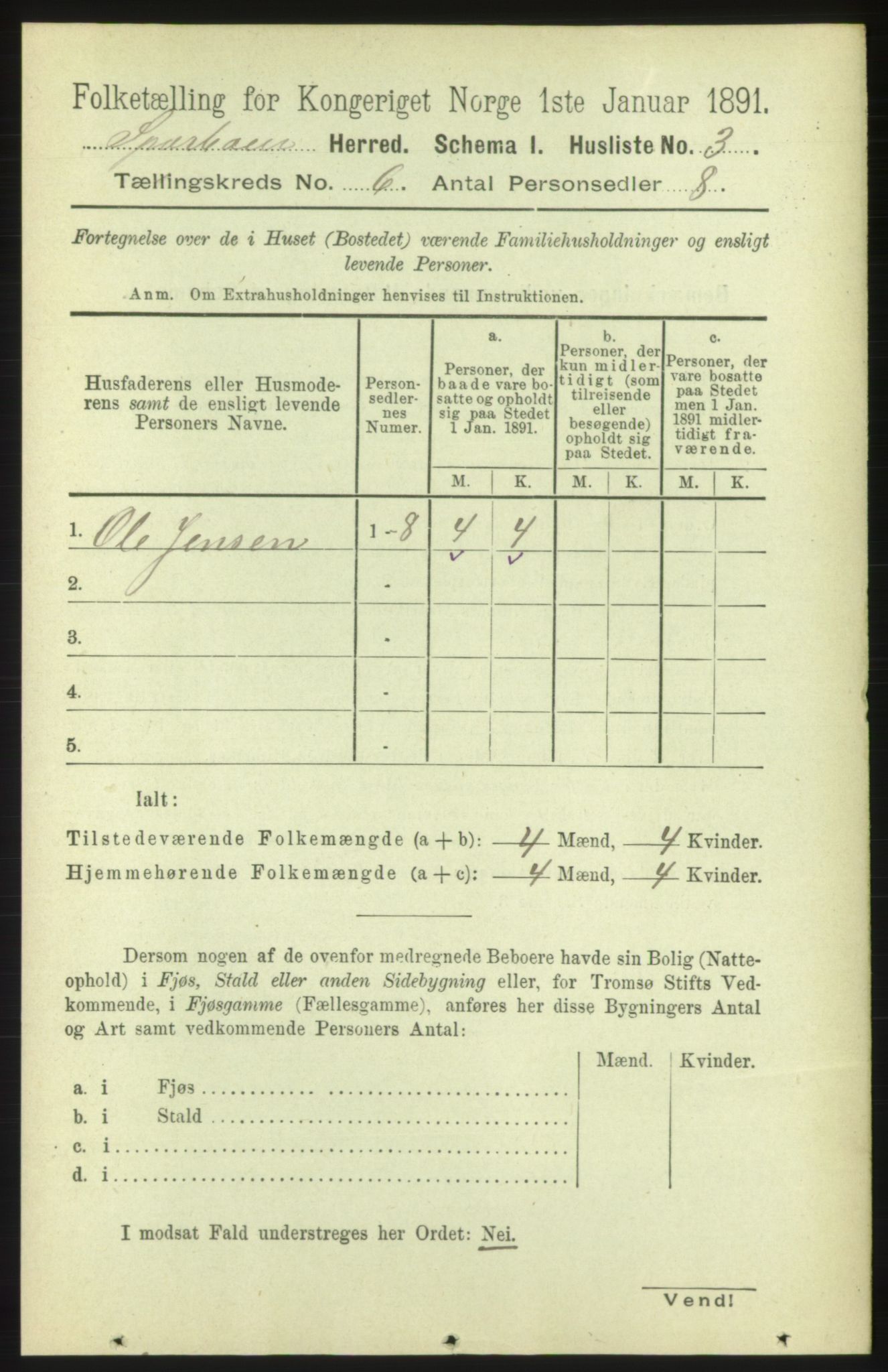 RA, Folketelling 1891 for 1731 Sparbu herred, 1891, s. 2123