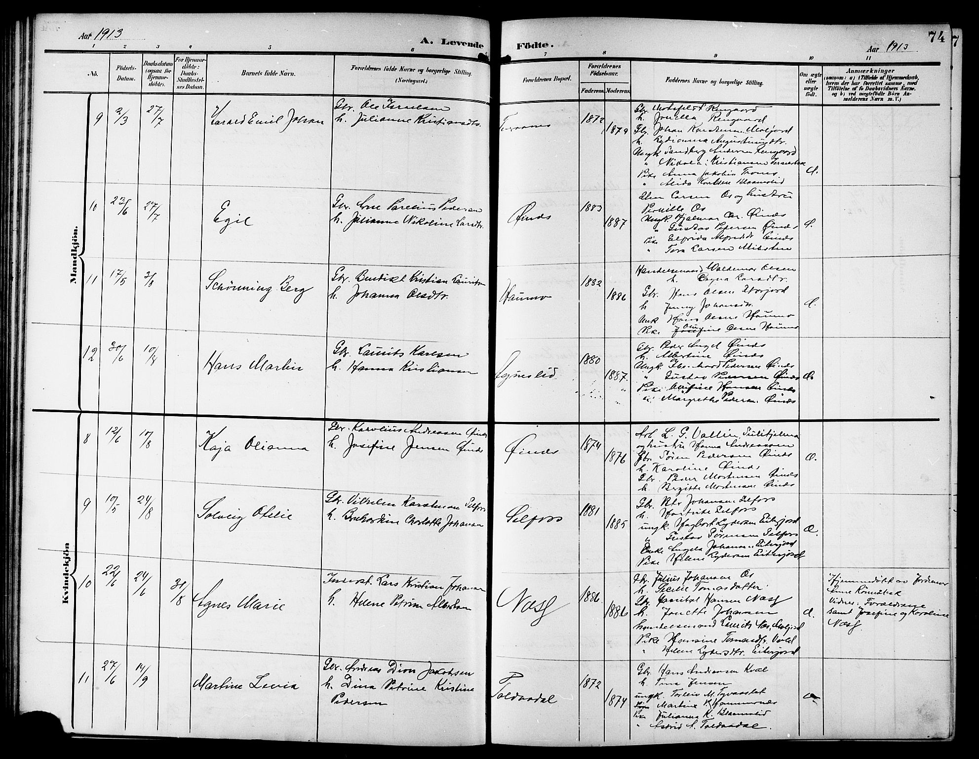 Ministerialprotokoller, klokkerbøker og fødselsregistre - Nordland, AV/SAT-A-1459/846/L0655: Klokkerbok nr. 846C05, 1902-1916, s. 74