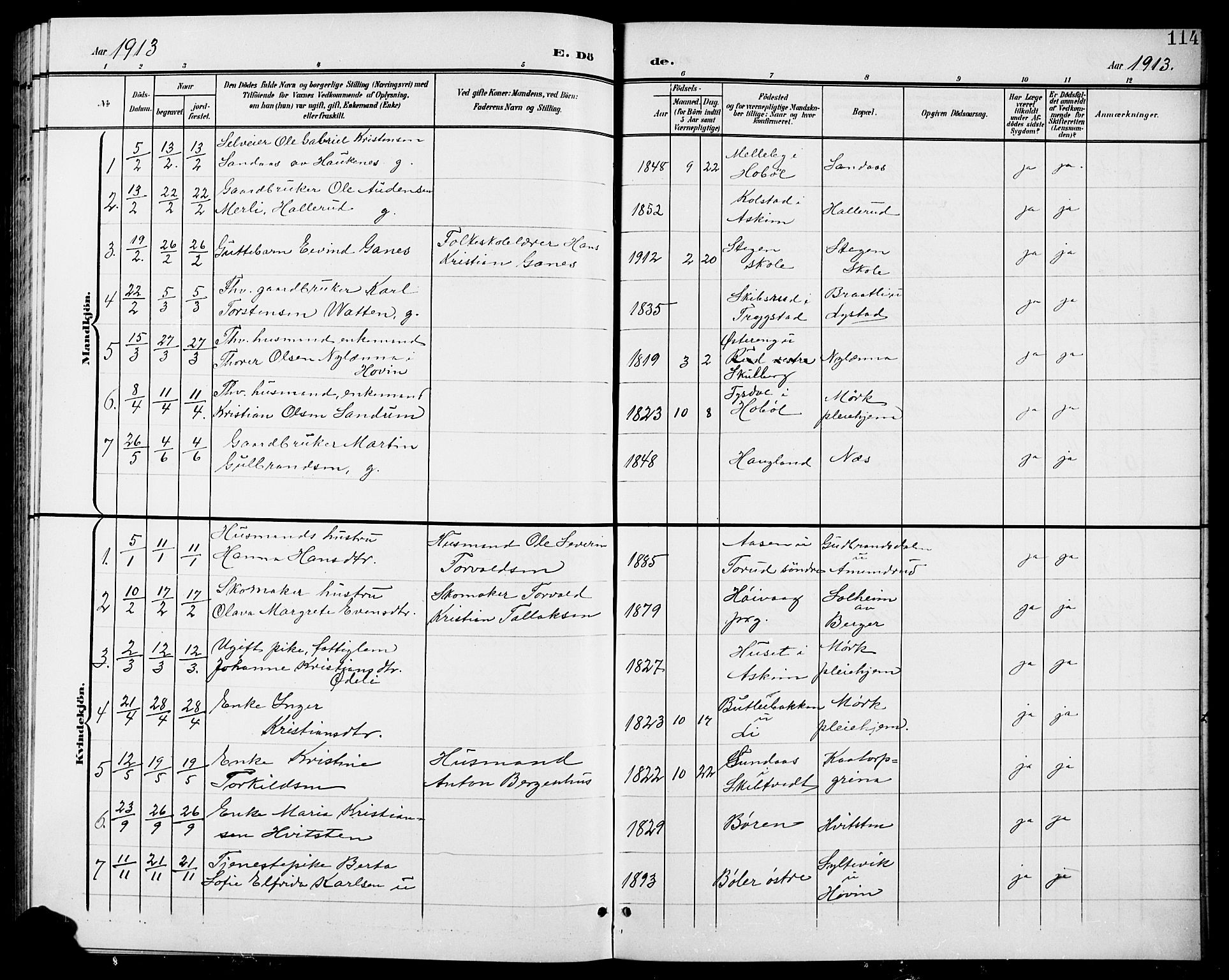 Spydeberg prestekontor Kirkebøker, AV/SAO-A-10924/G/Gb/L0001: Klokkerbok nr. II 1, 1901-1924, s. 114