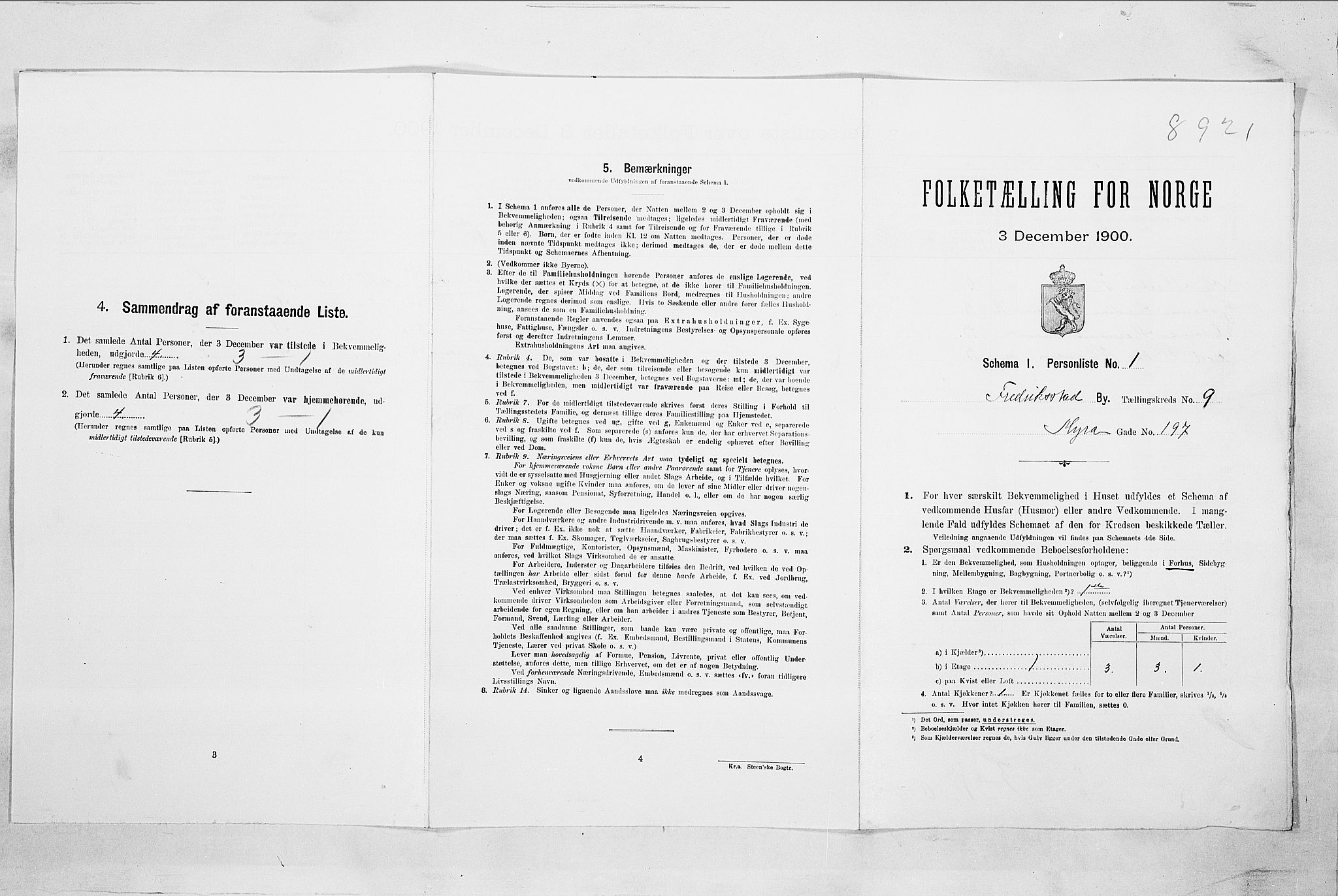 SAO, Folketelling 1900 for 0103 Fredrikstad kjøpstad, 1900