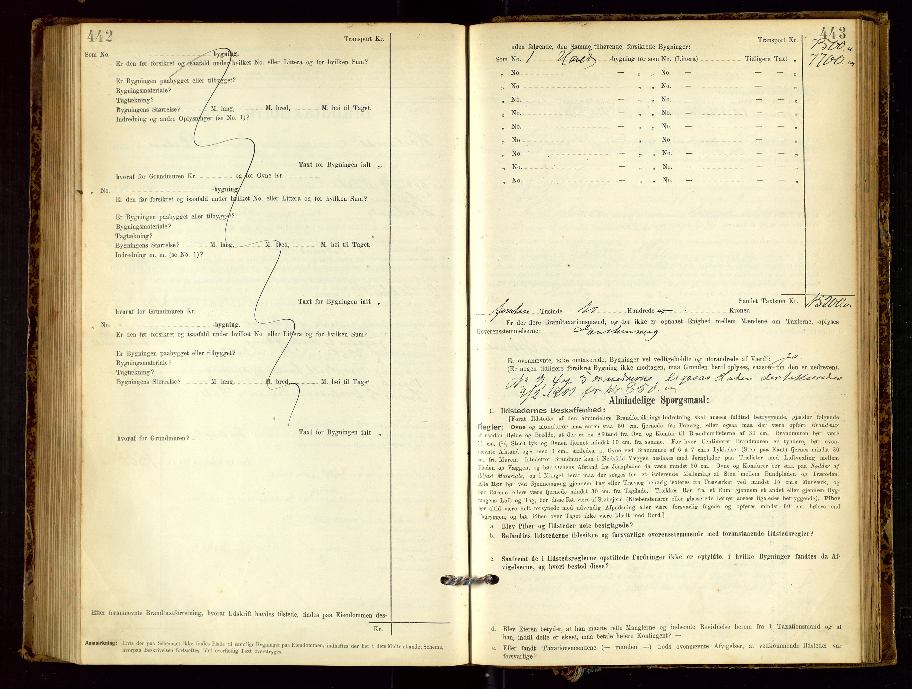 Høyland/Sandnes lensmannskontor, AV/SAST-A-100166/Gob/L0001: "Brandtaxtprotokol", 1890-1913, s. 442-443