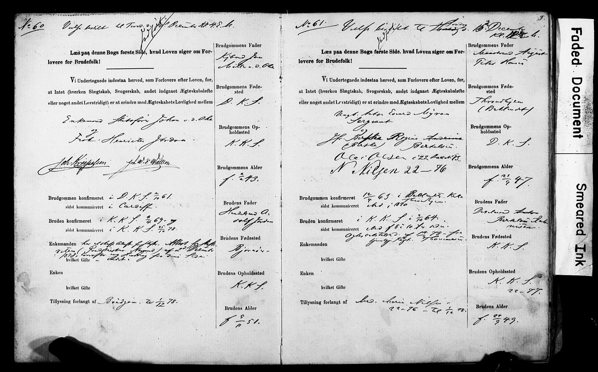 Korskirken sokneprestembete, SAB/A-76101: Forlovererklæringer nr. II.5.5, 1878-1889, s. 3