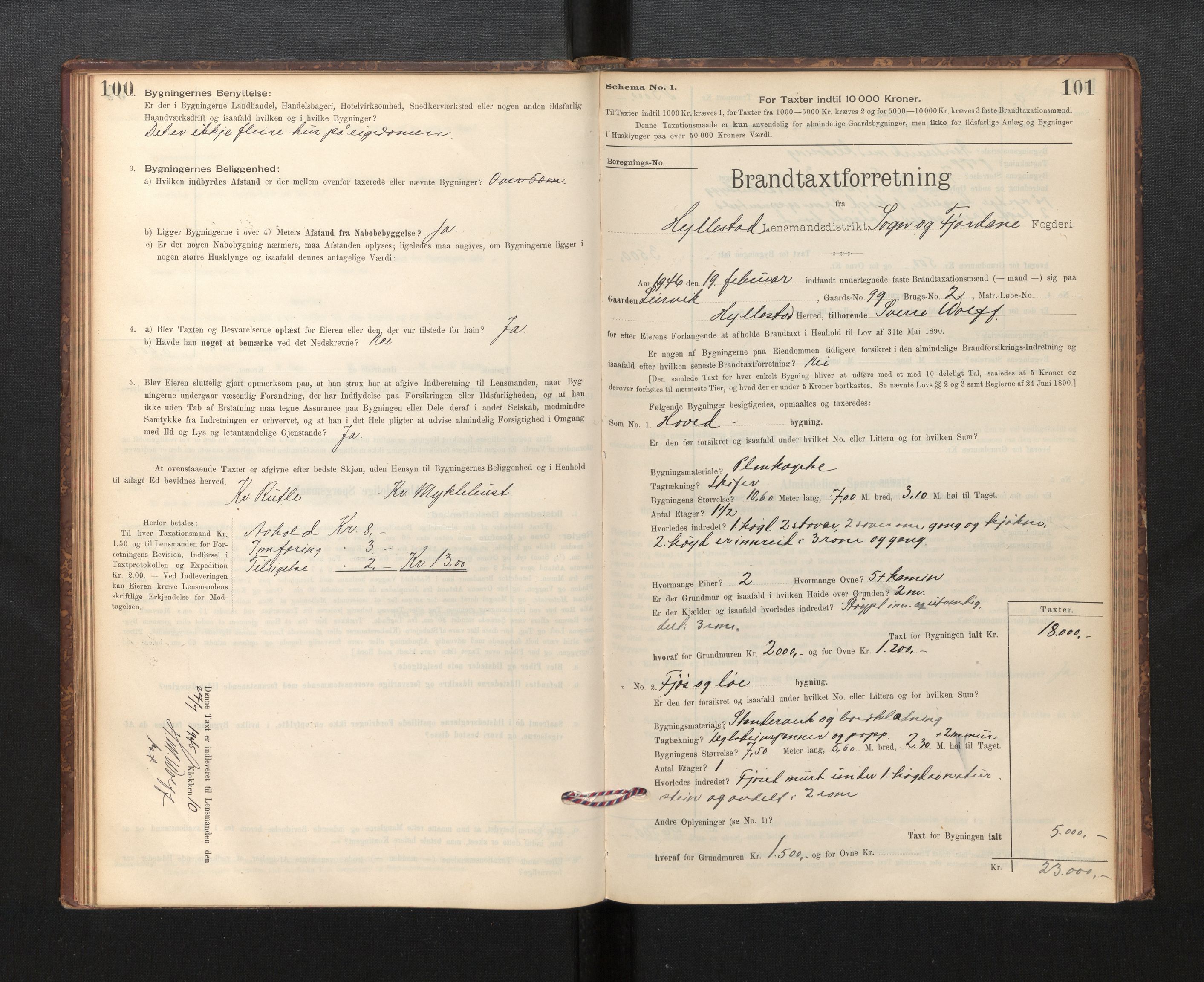 Lensmannen i Hyllestad, AV/SAB-A-28301/0012/L0004: Branntakstprotokoll, skjematakst, 1894-1950, s. 100-101