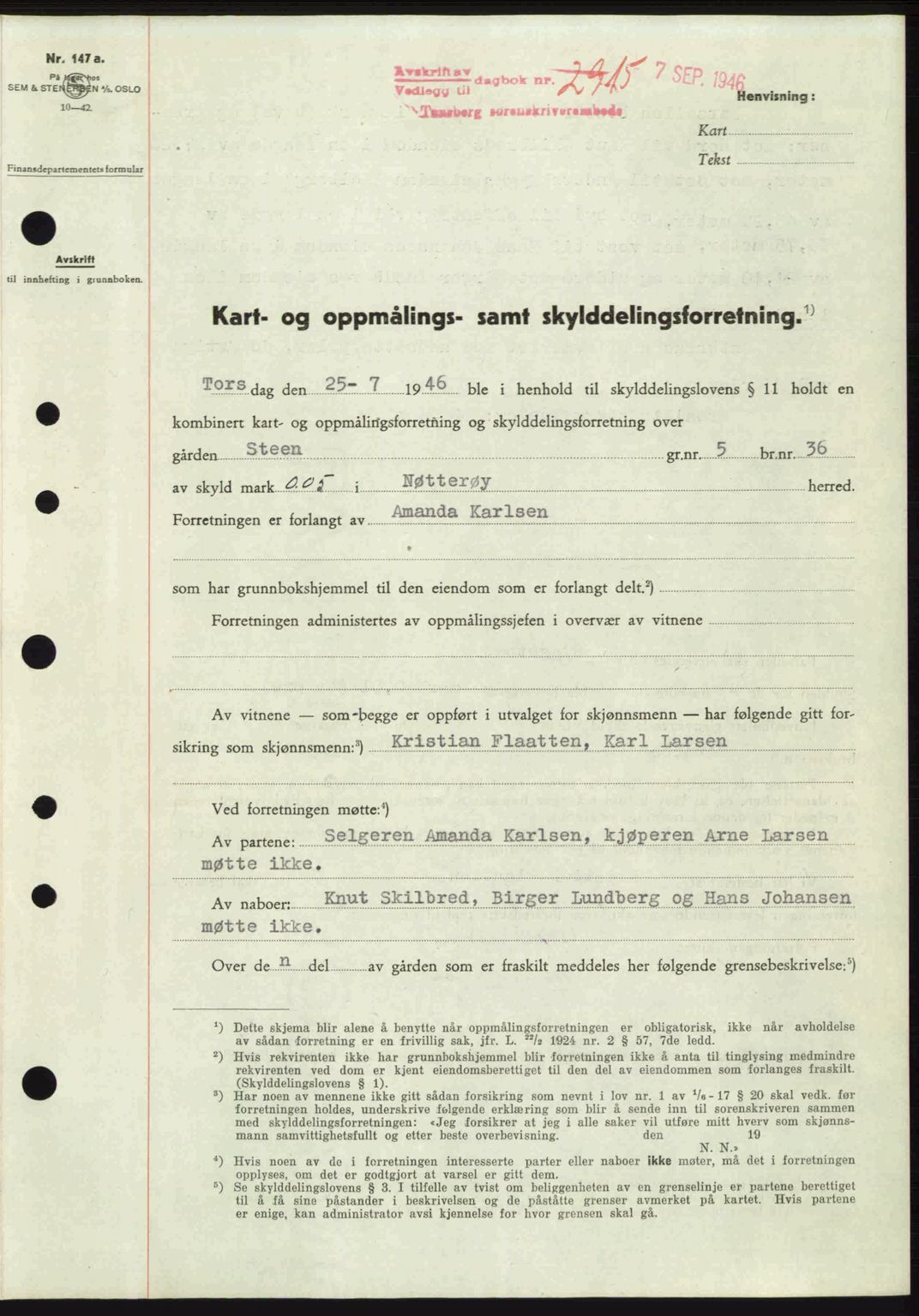 Tønsberg sorenskriveri, SAKO/A-130/G/Ga/Gaa/L0019: Pantebok nr. A19, 1946-1946, Dagboknr: 2915/1946