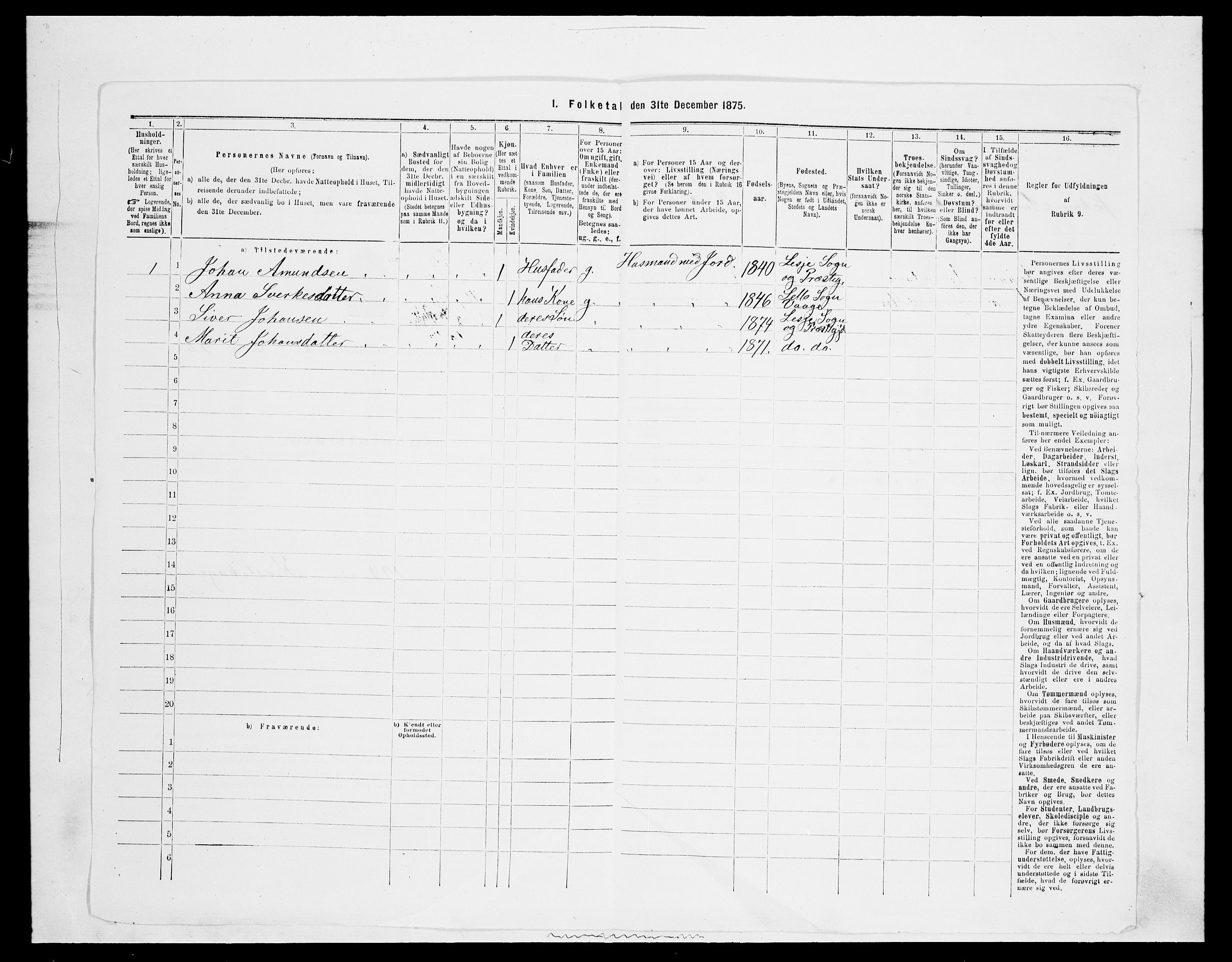 SAH, Folketelling 1875 for 0512P Lesja prestegjeld, 1875, s. 999