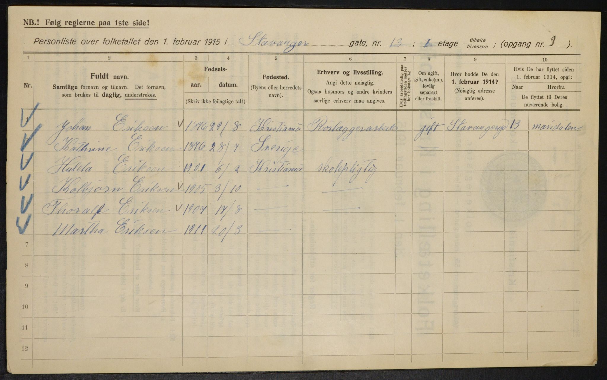 OBA, Kommunal folketelling 1.2.1915 for Kristiania, 1915, s. 100792