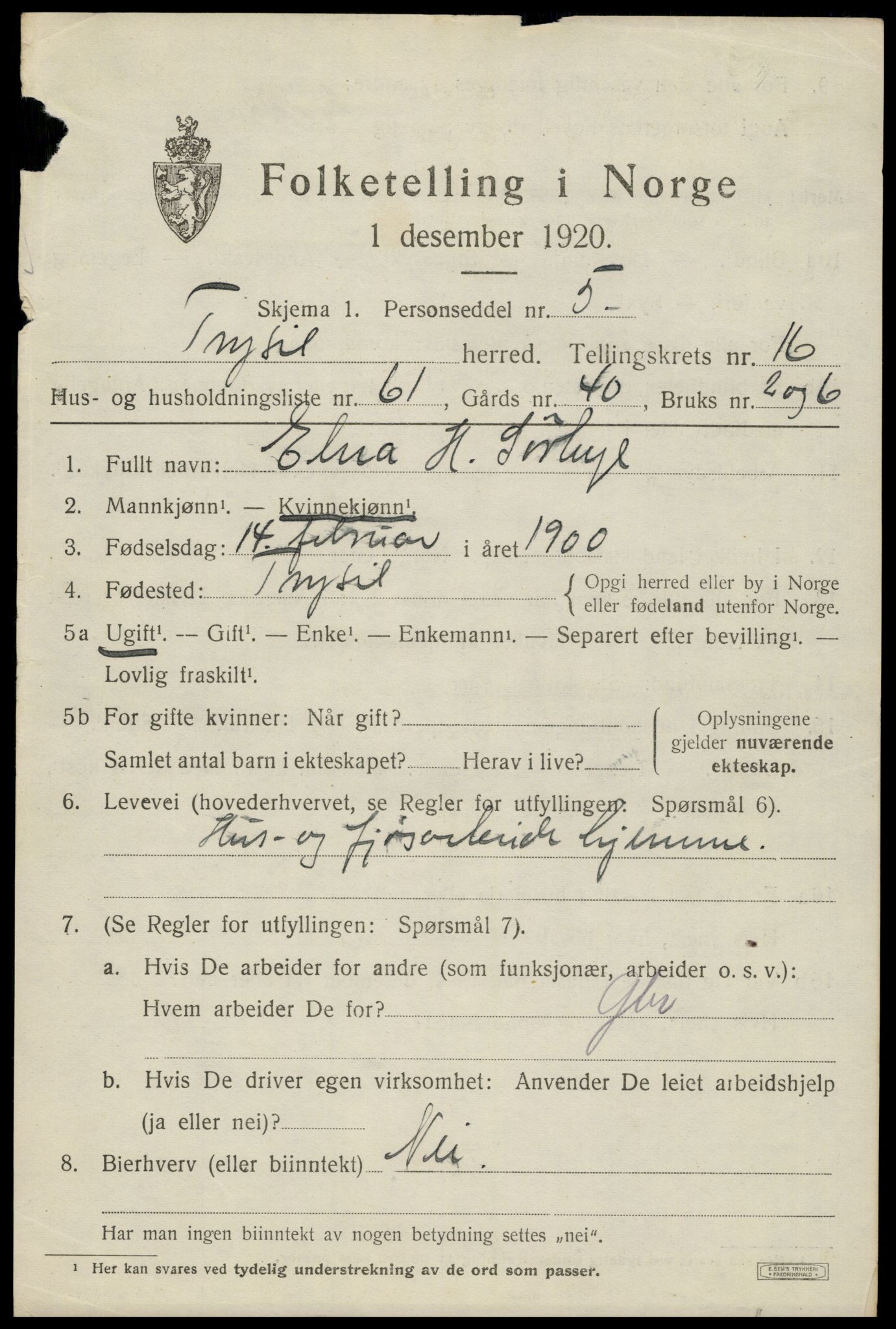 SAH, Folketelling 1920 for 0428 Trysil herred, 1920, s. 10151